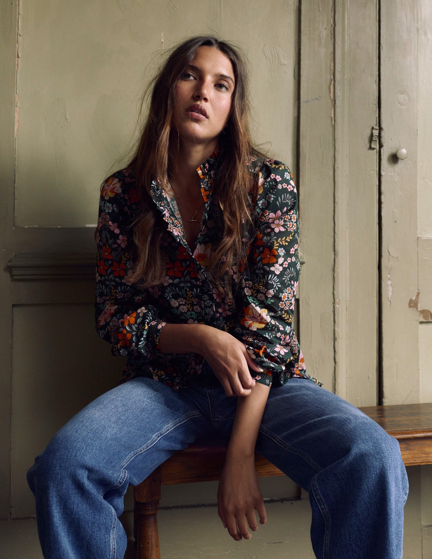 Helena Cotton Top-Green, Flourishing Garden