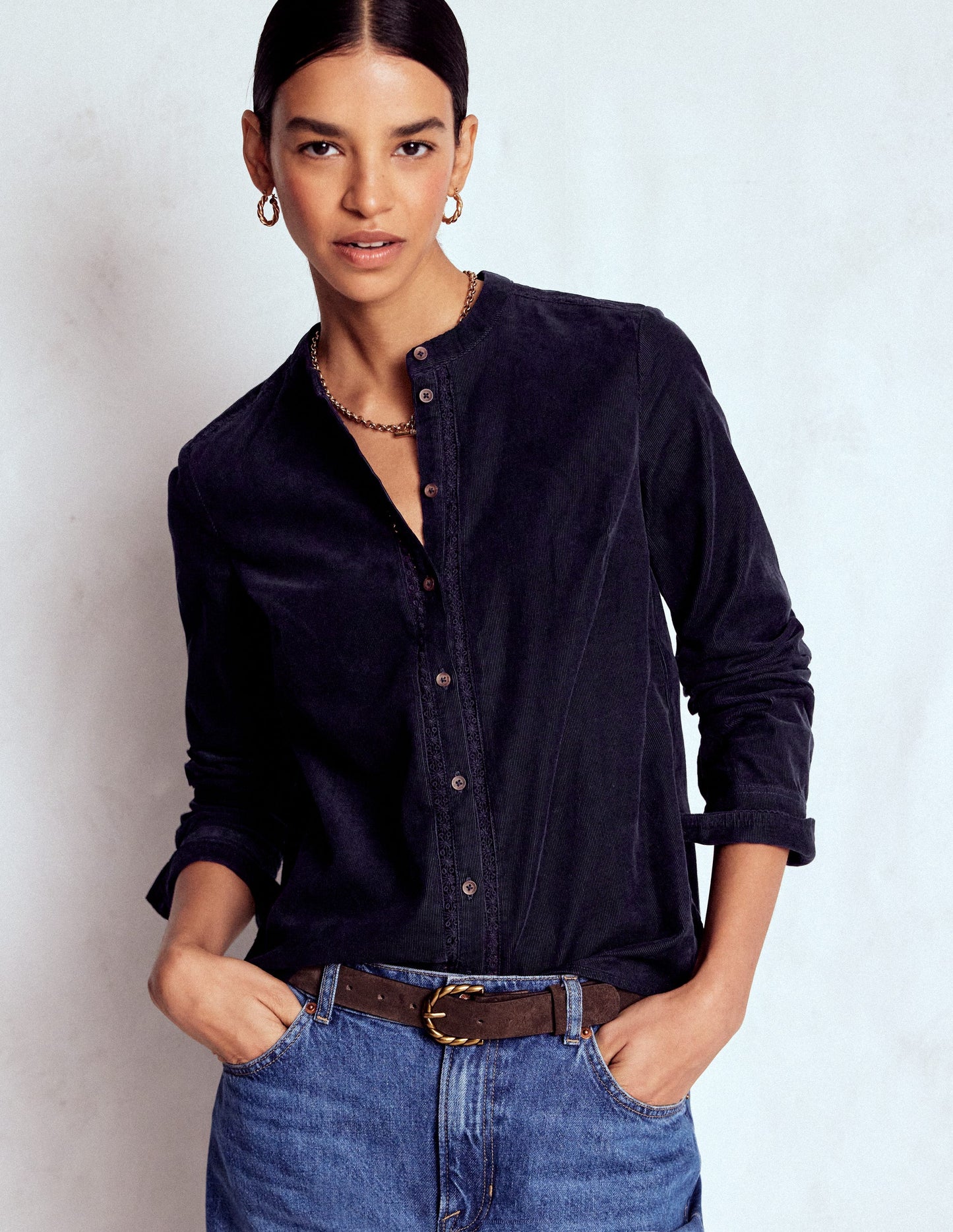 Chemise Victoria en velours côtelé-Bleu marine