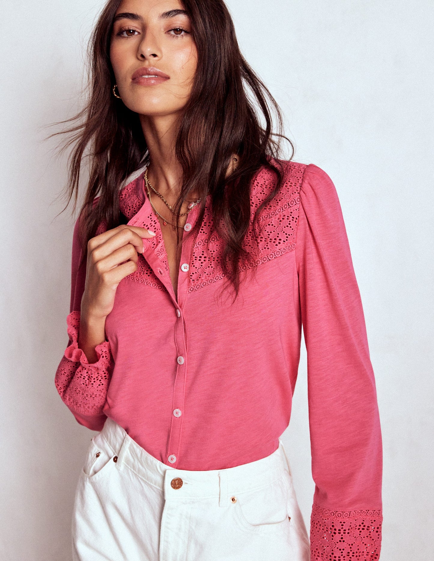Pippa Jerseyhemd mit Lochstickerei-Animals/Stripe