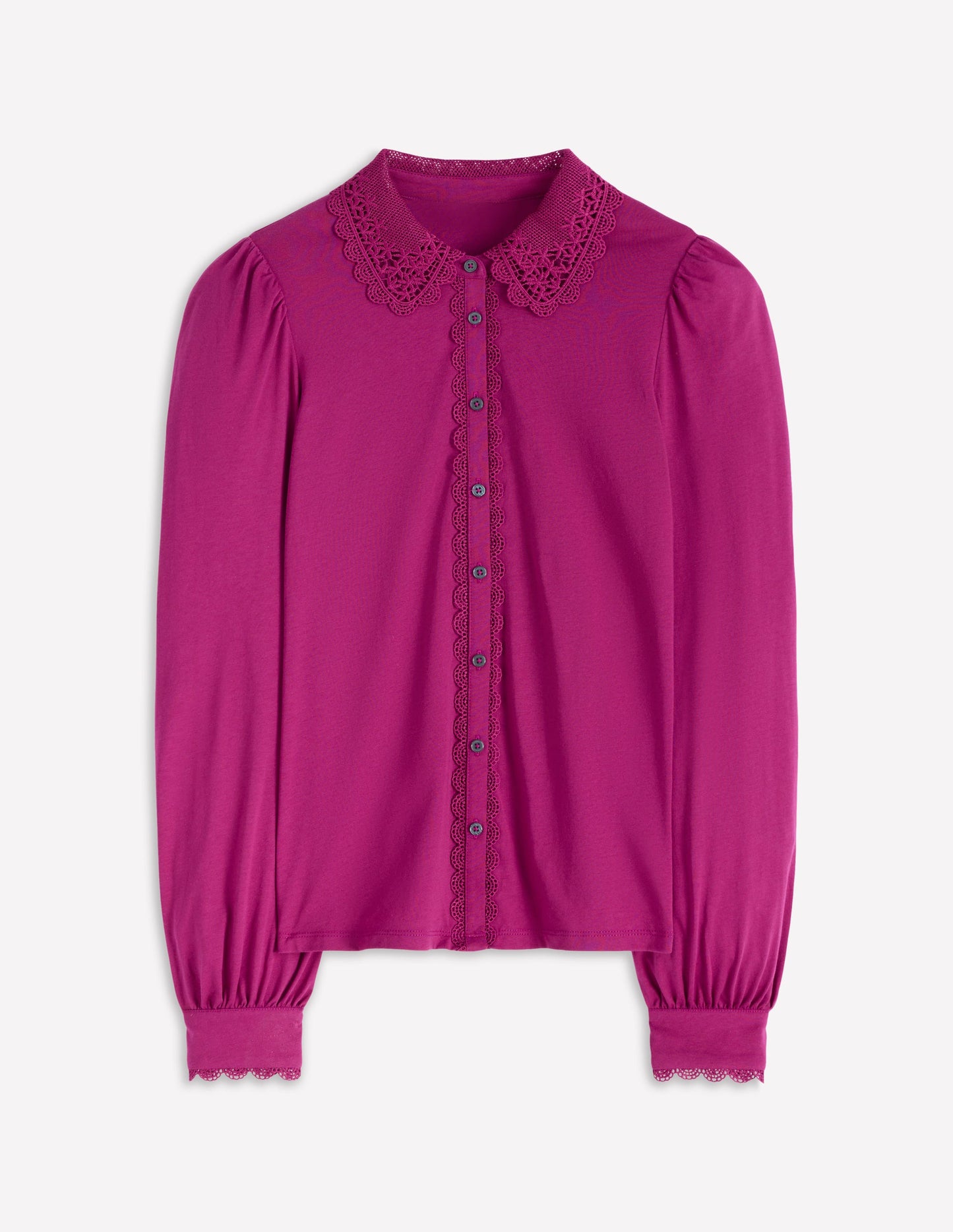 Bluse mit Spitzenkragen-Sattes Magenta