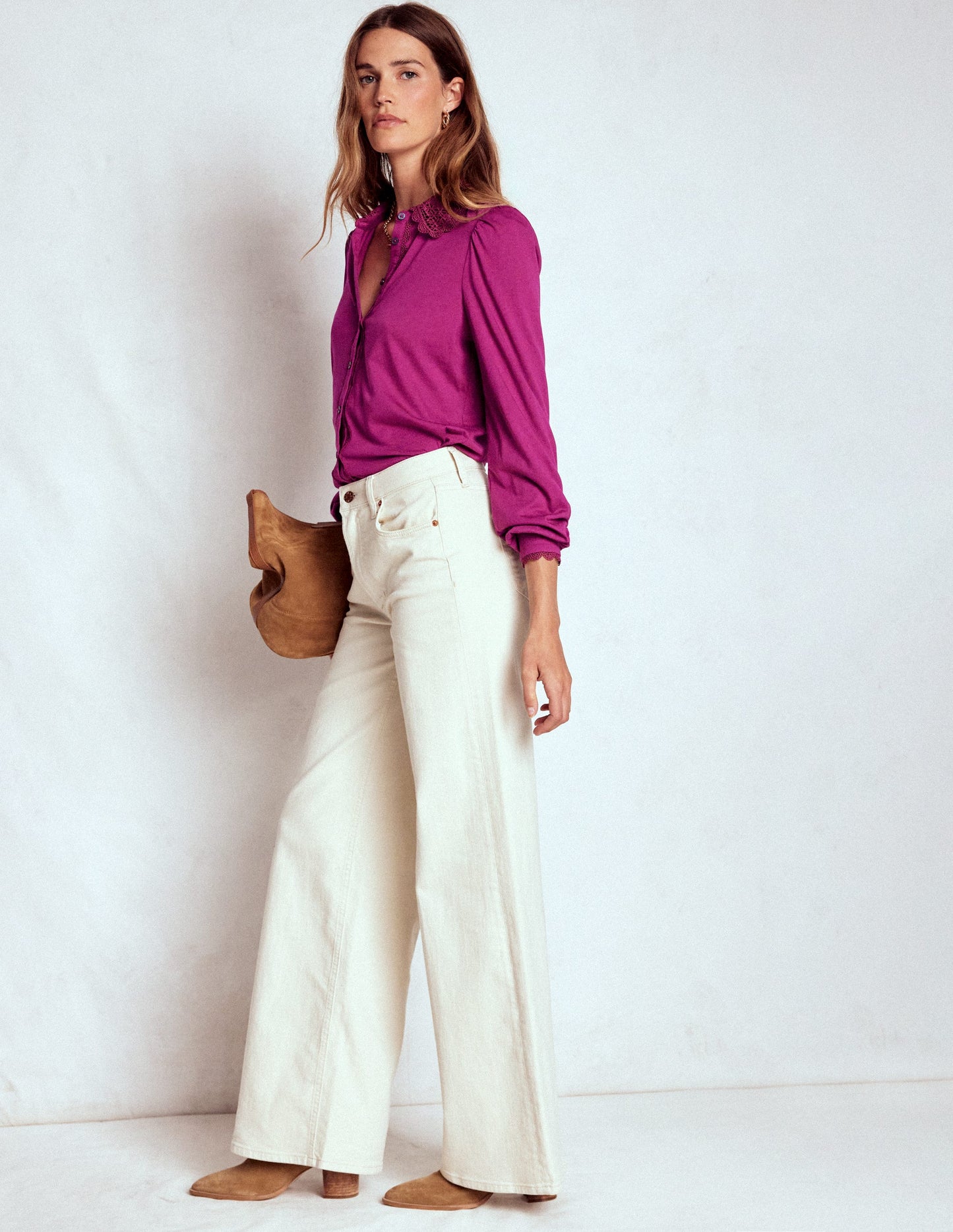 Bluse mit Spitzenkragen-Sattes Magenta