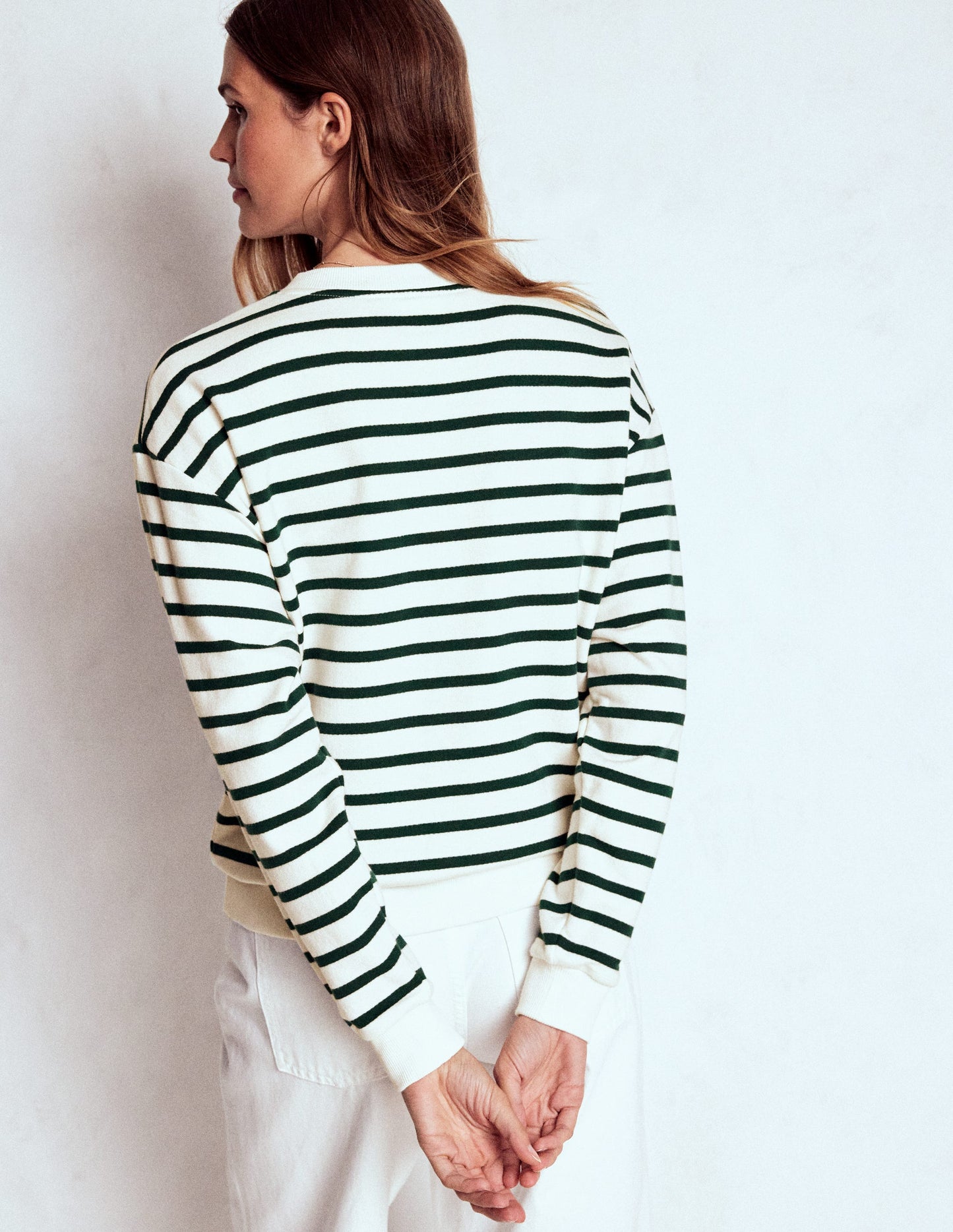 Sweatshirt mit Knopfdetail-Dunkles Smaragdgrün, Naturweiß