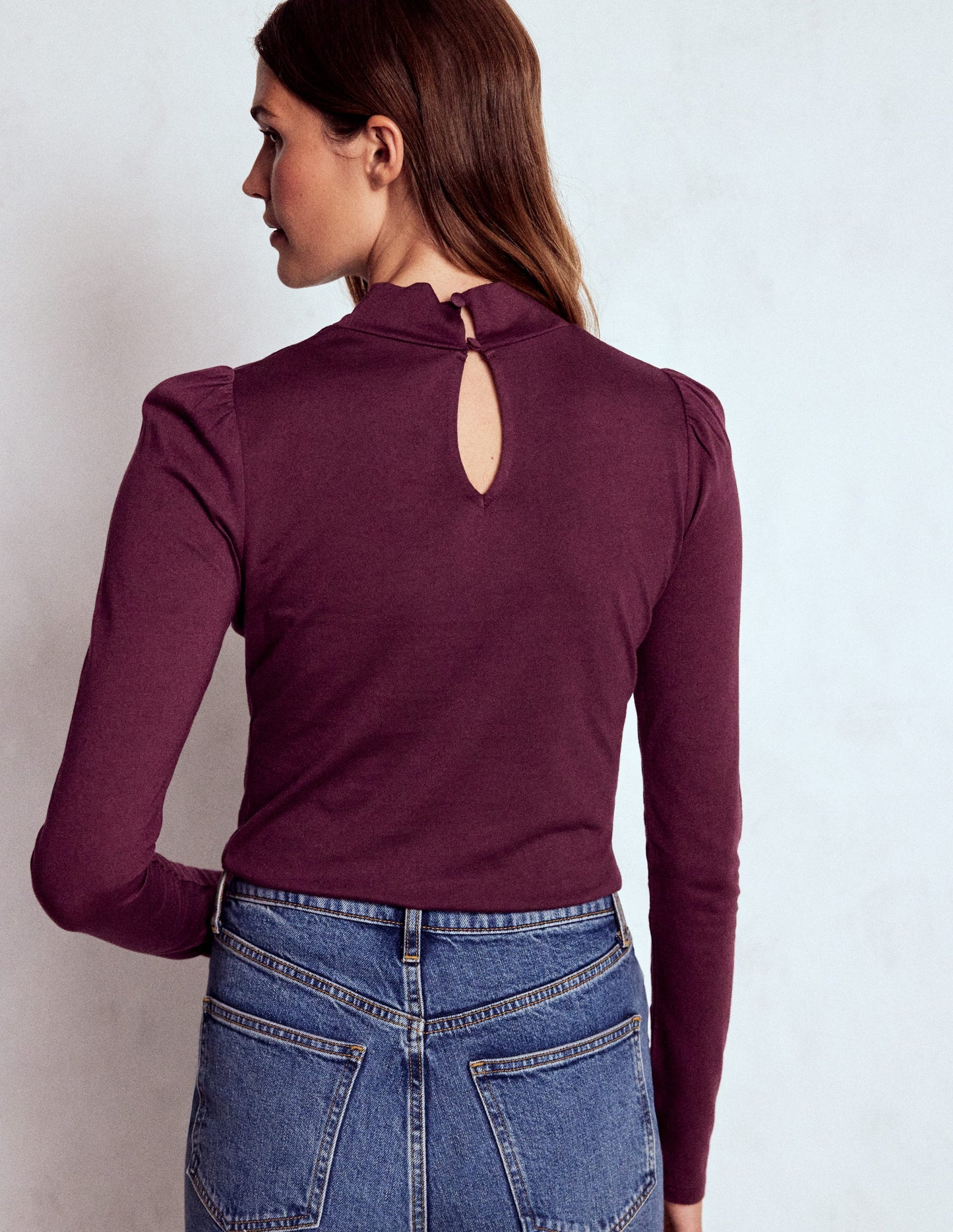Jerseyoberteil mit Puffärmeln-Dunkle Kirsche