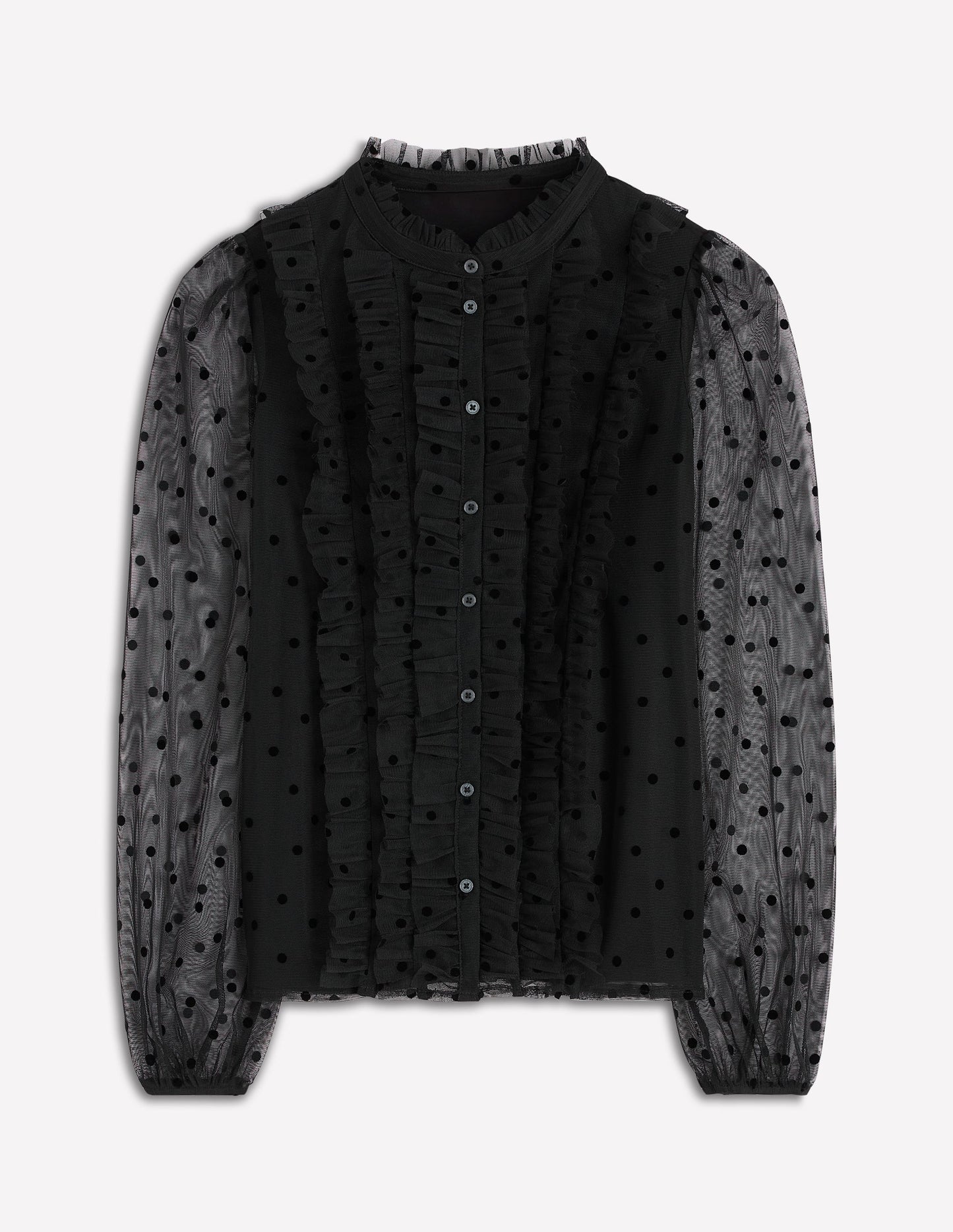 Rüschenbluse aus Tüll-Schwarz