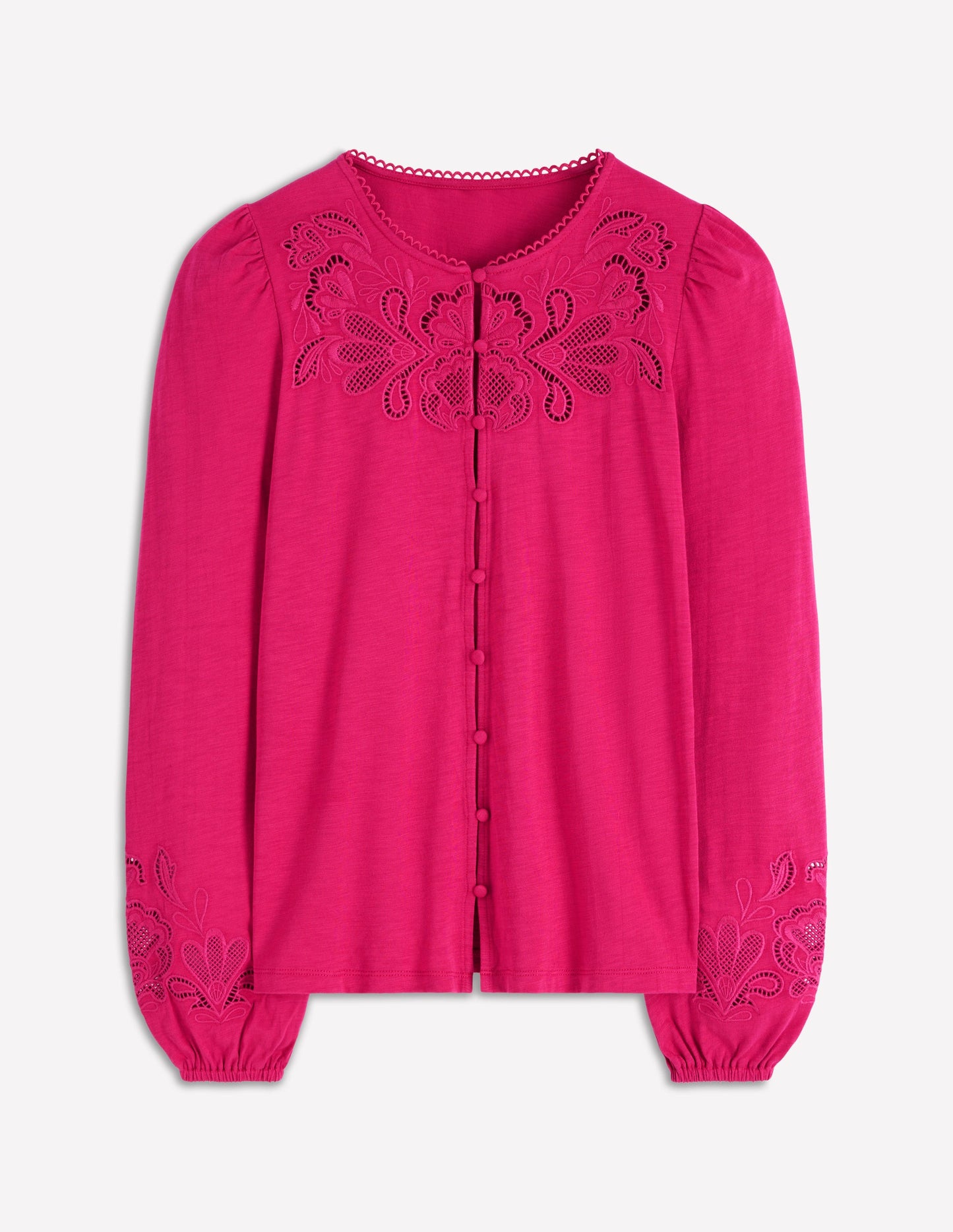 Jerseyoberteil mit Cutwork-Detail-Kräftiges Rosa