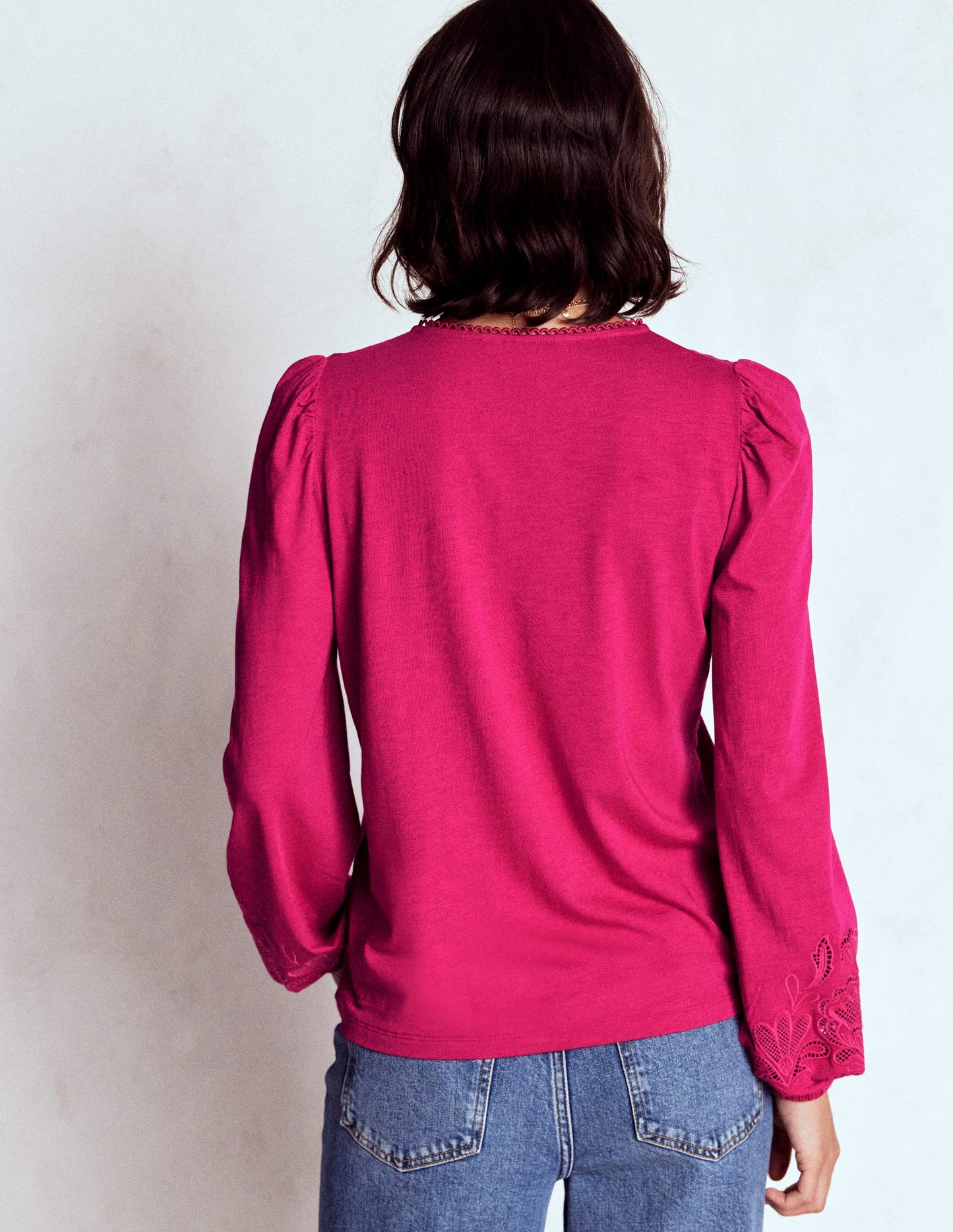Jerseyoberteil mit Cutwork-Detail-Kräftiges Rosa