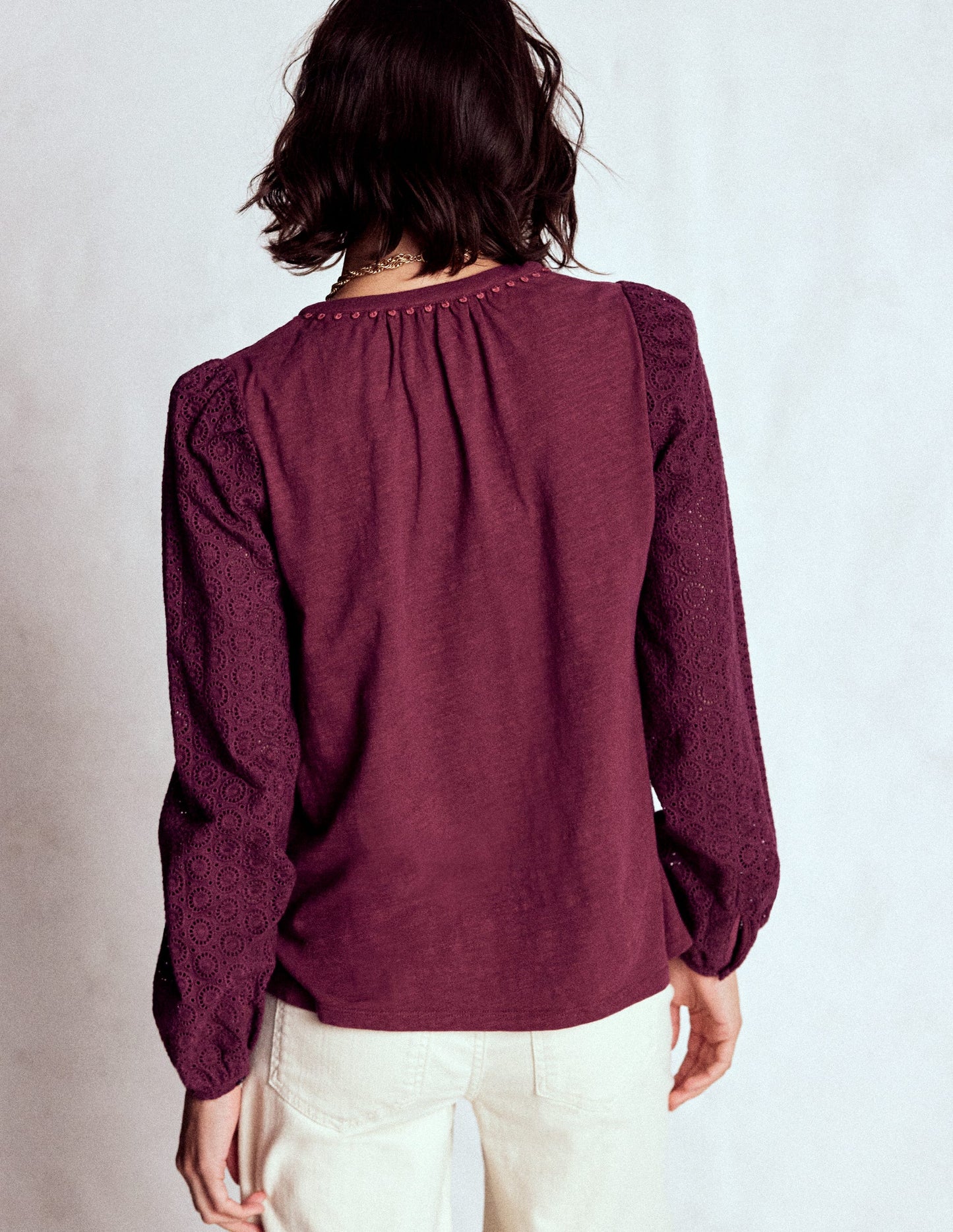 Eden Jerseyhemd mit Lochstickerei-Dunkelviolett