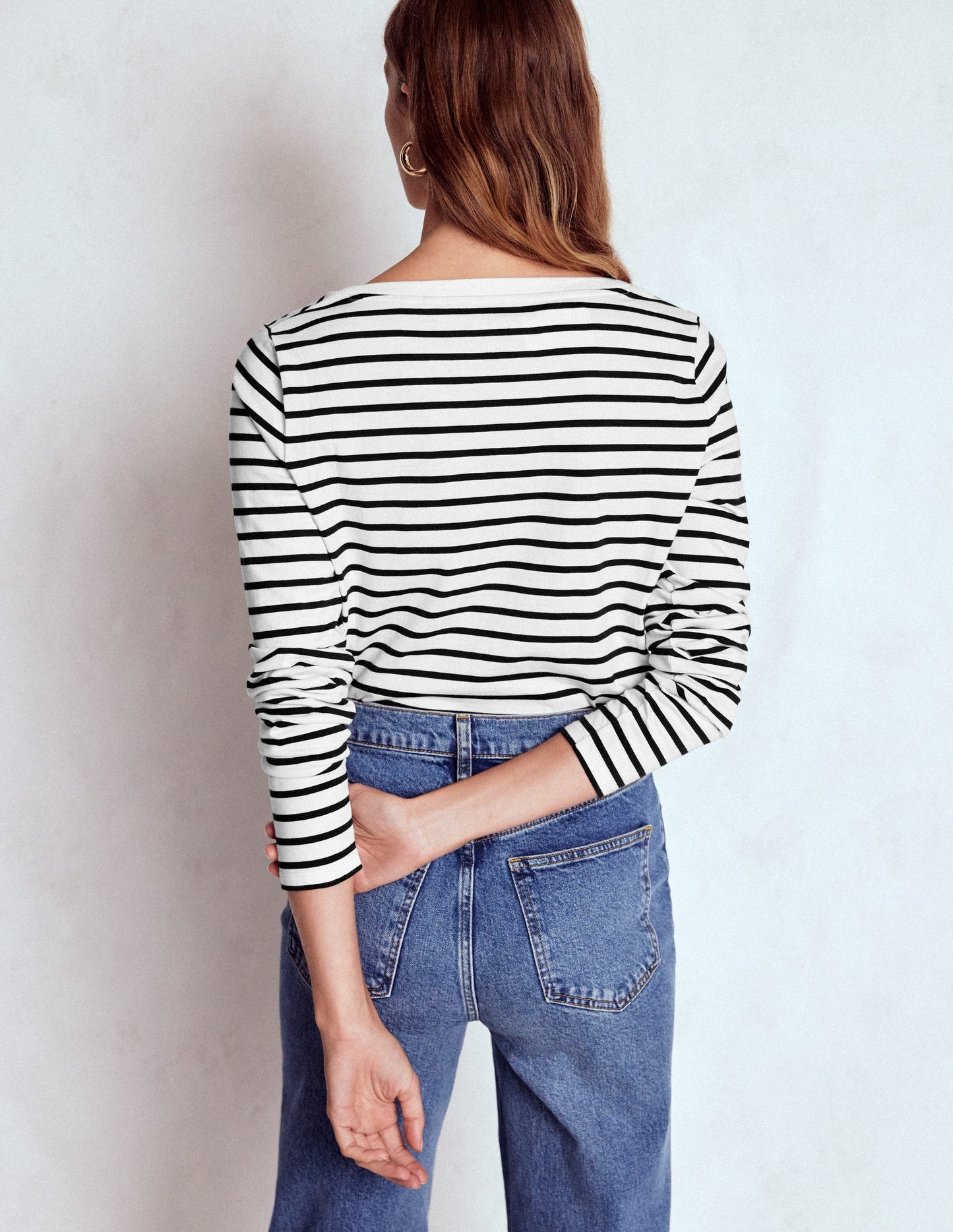 Olivia Langärmliges Bretonshirt-Naturweiß, Schwarz