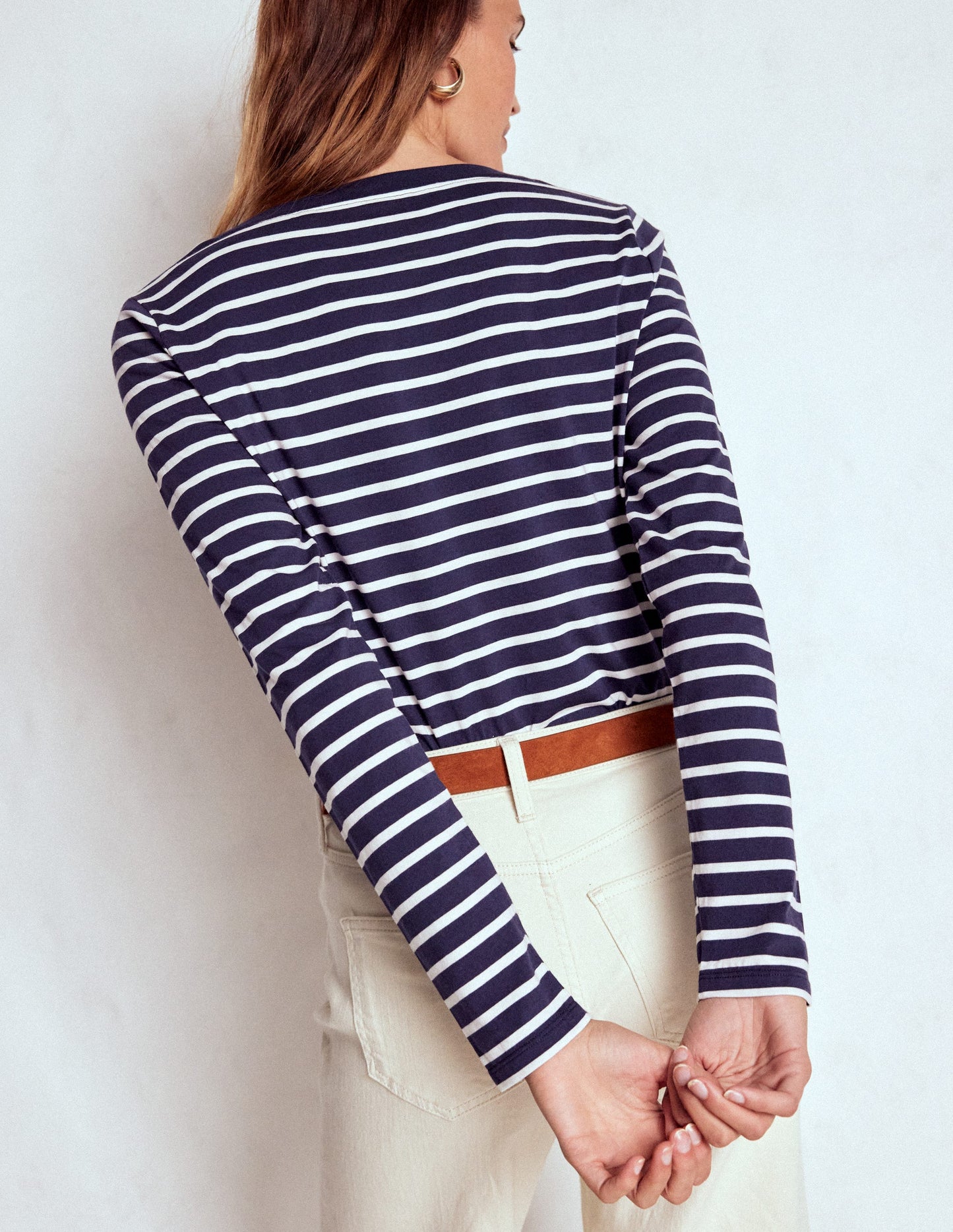 Olivia Langärmliges Bretonshirt-Marineblau, Naturweiß