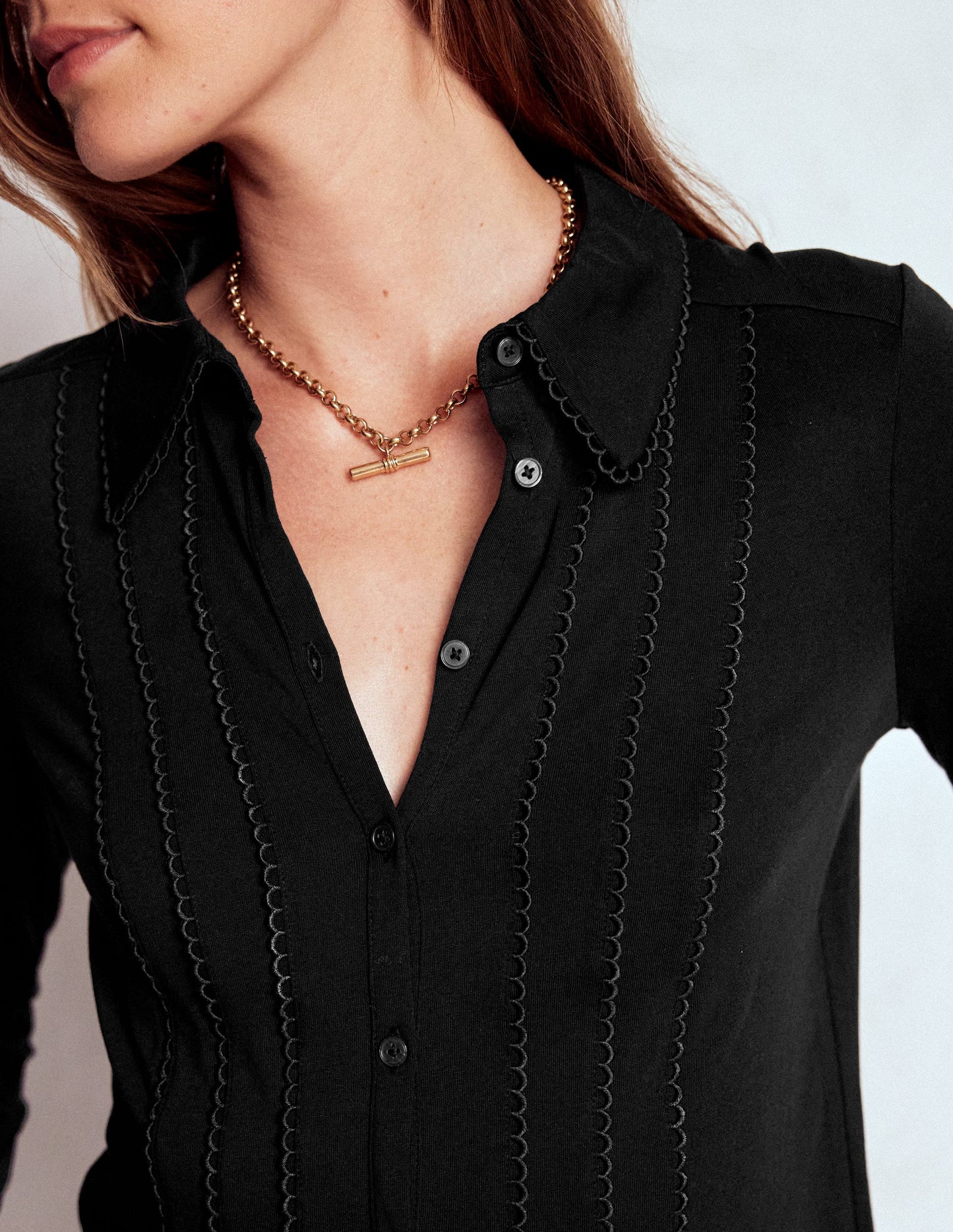 Jerseyhemd mit Picot-Besatz-Schwarz