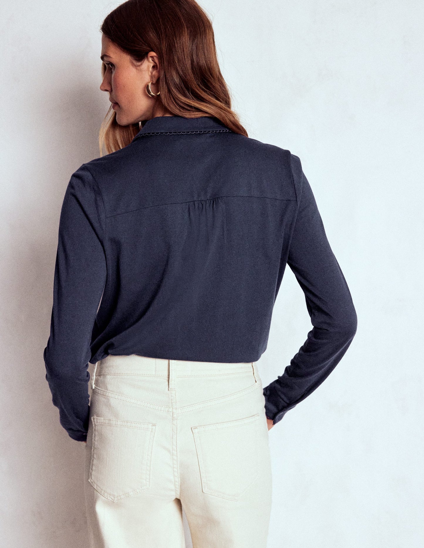 Jerseyhemd mit Picot-Besatz-Marineblau