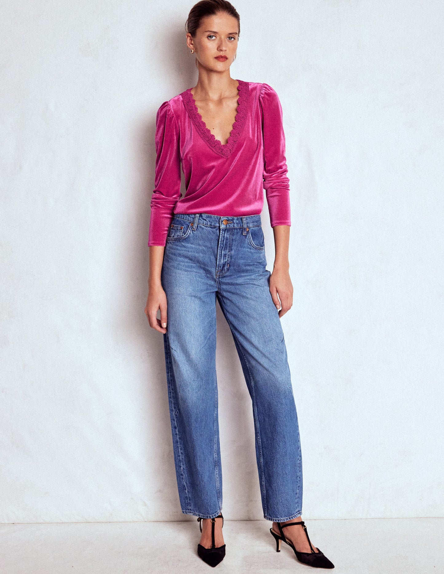 Flora V-Neck Velvet Top-Cherry Jam