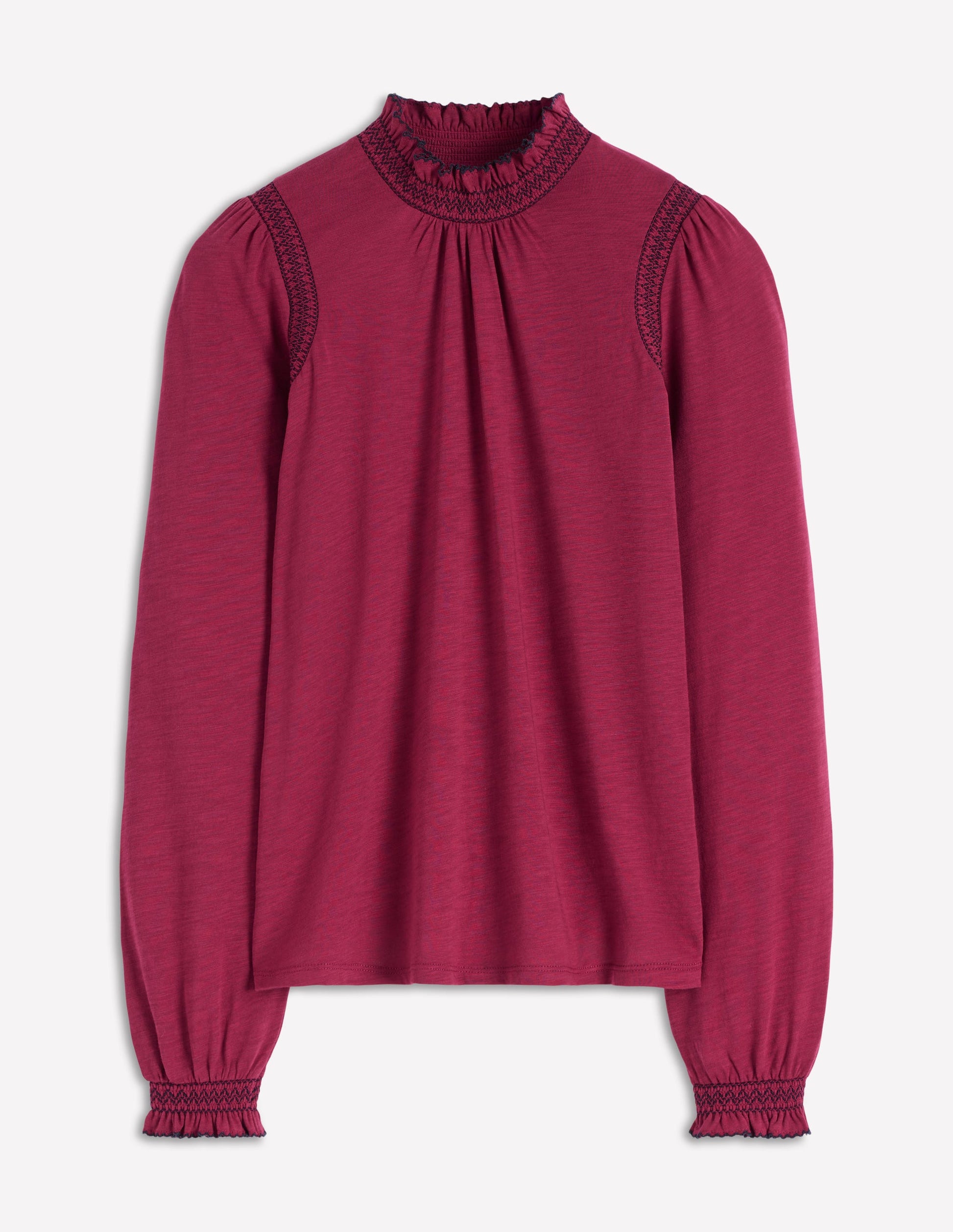 Tia Smocked Neck Jersey Top-Ruby Red-6