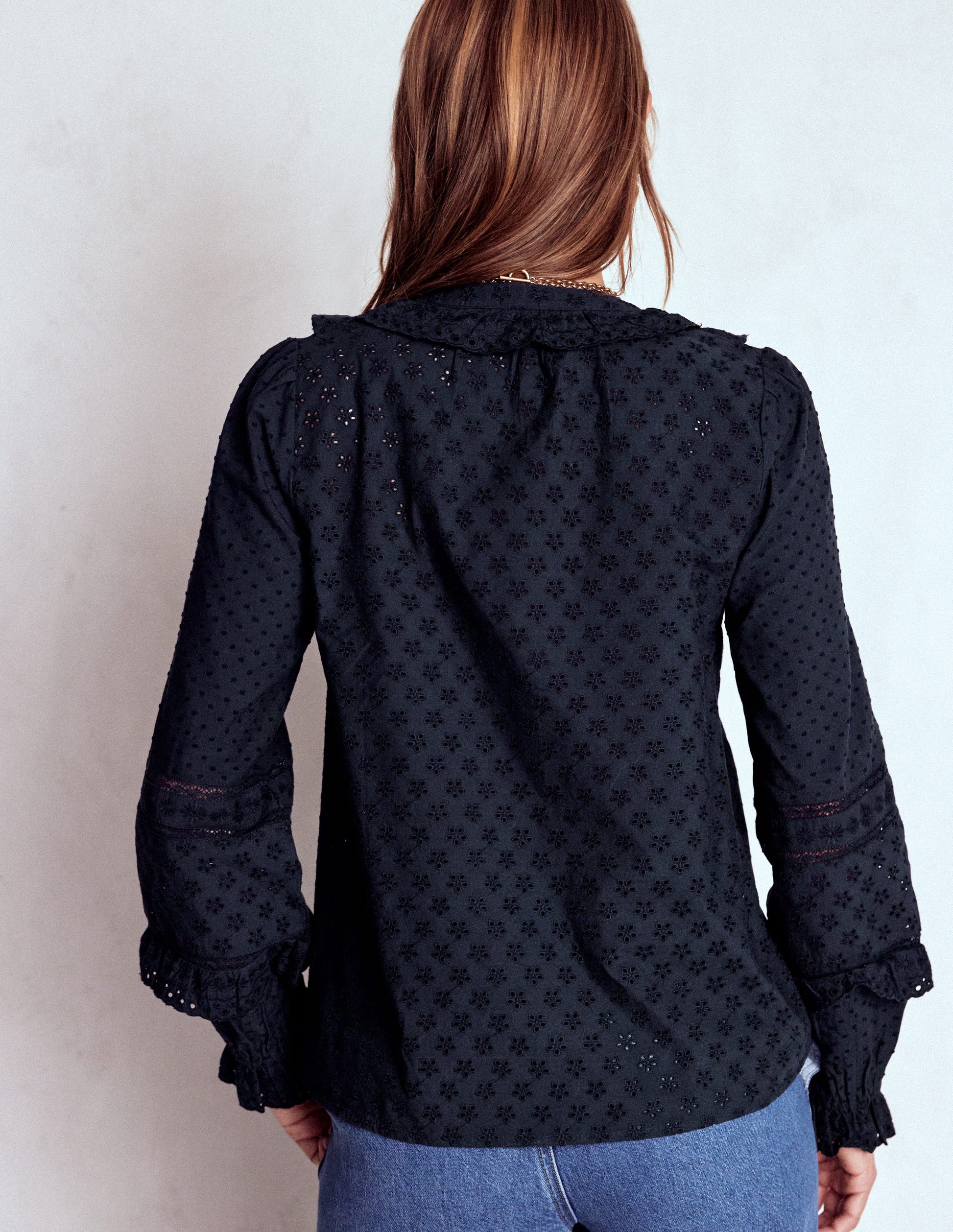 Broderie Ruffle Top-Navy-4