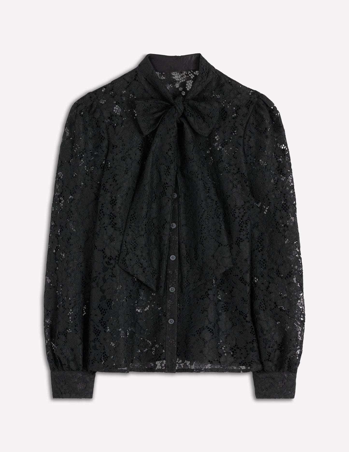 Spitzenoberteil mit Schleife am Ausschnitt-Schwarz