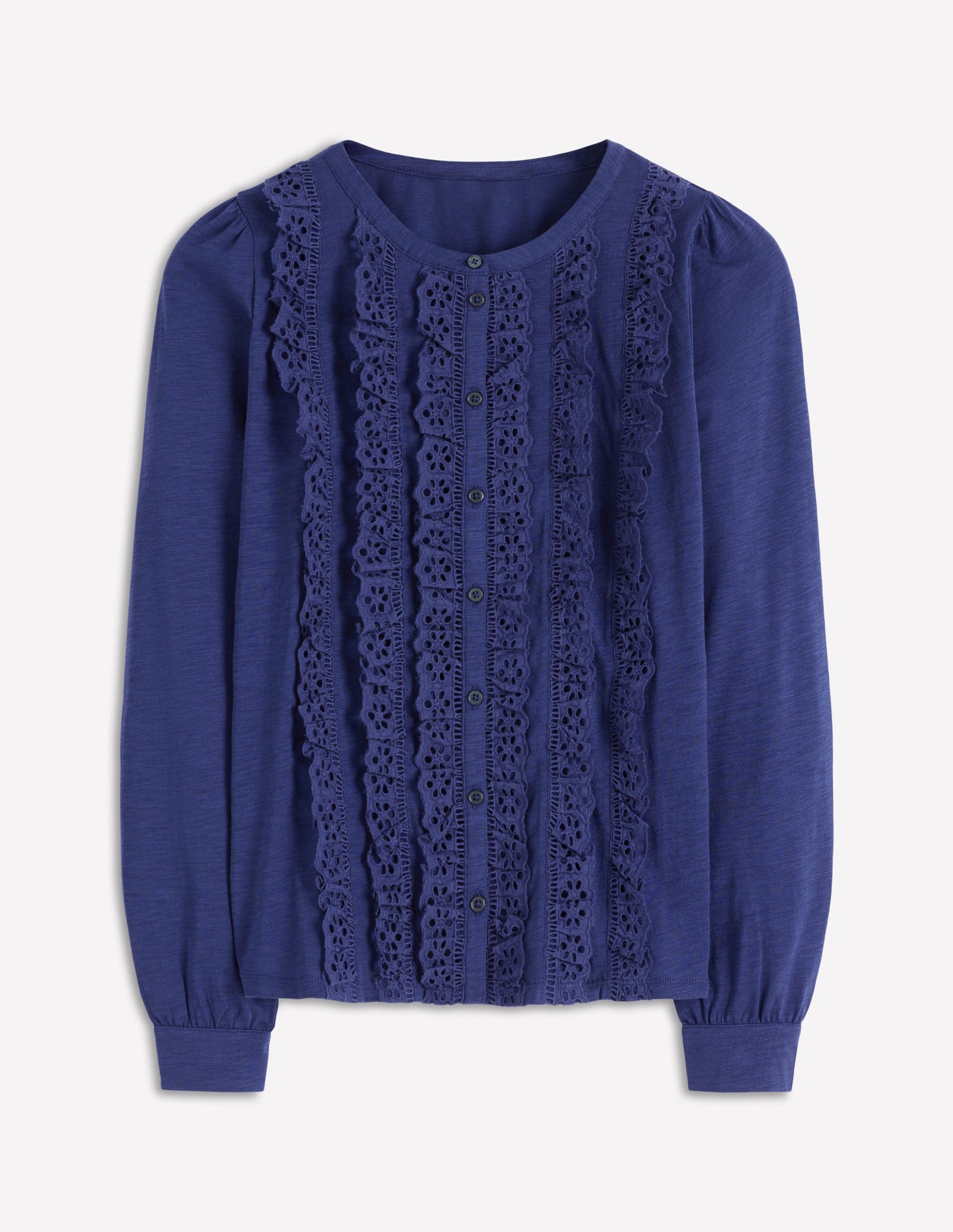 Jerseyhemd mit Lochstickerei und Rüschen-Steuerbordblau
