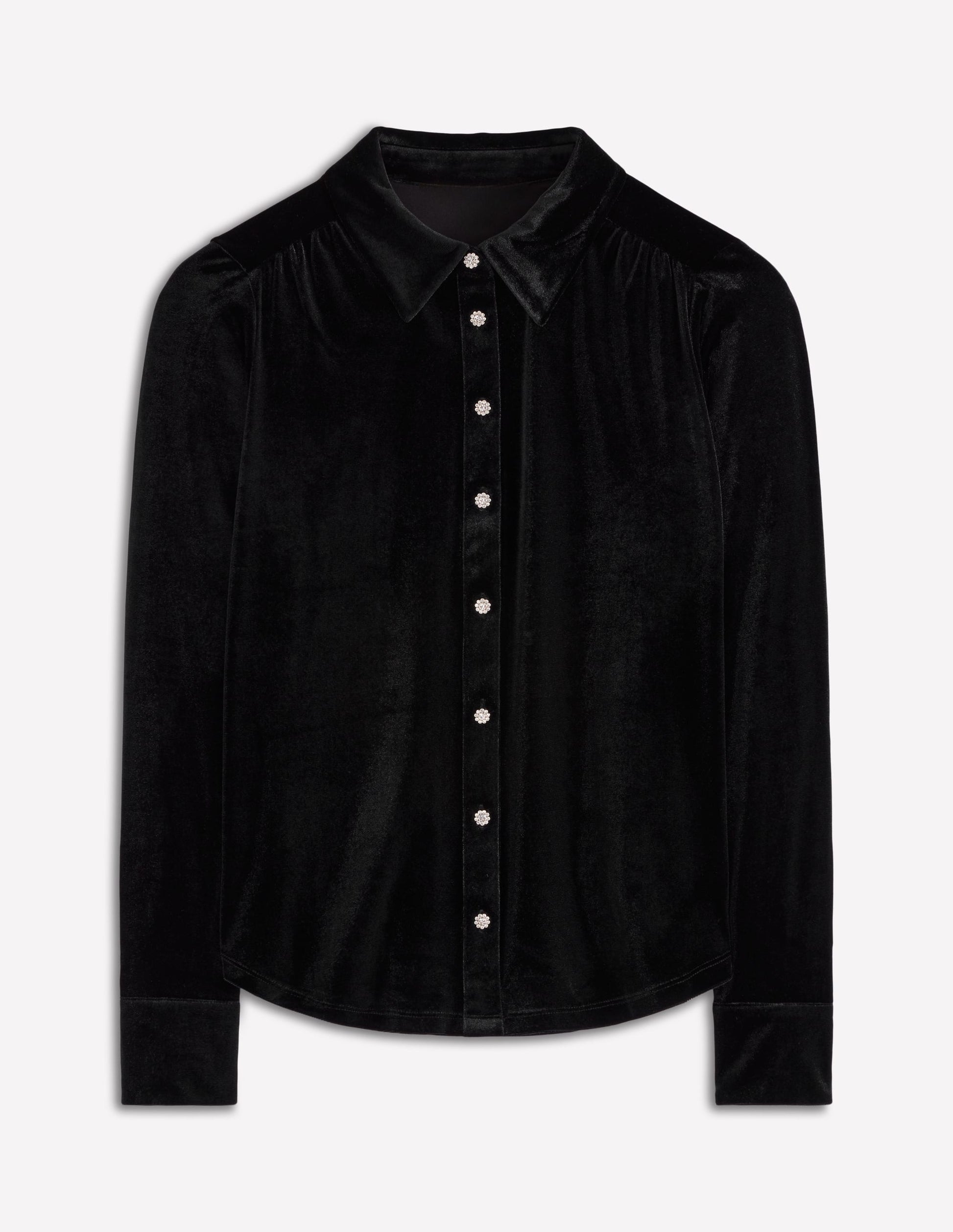 Jewel Button Velvet Shirt-Black-5