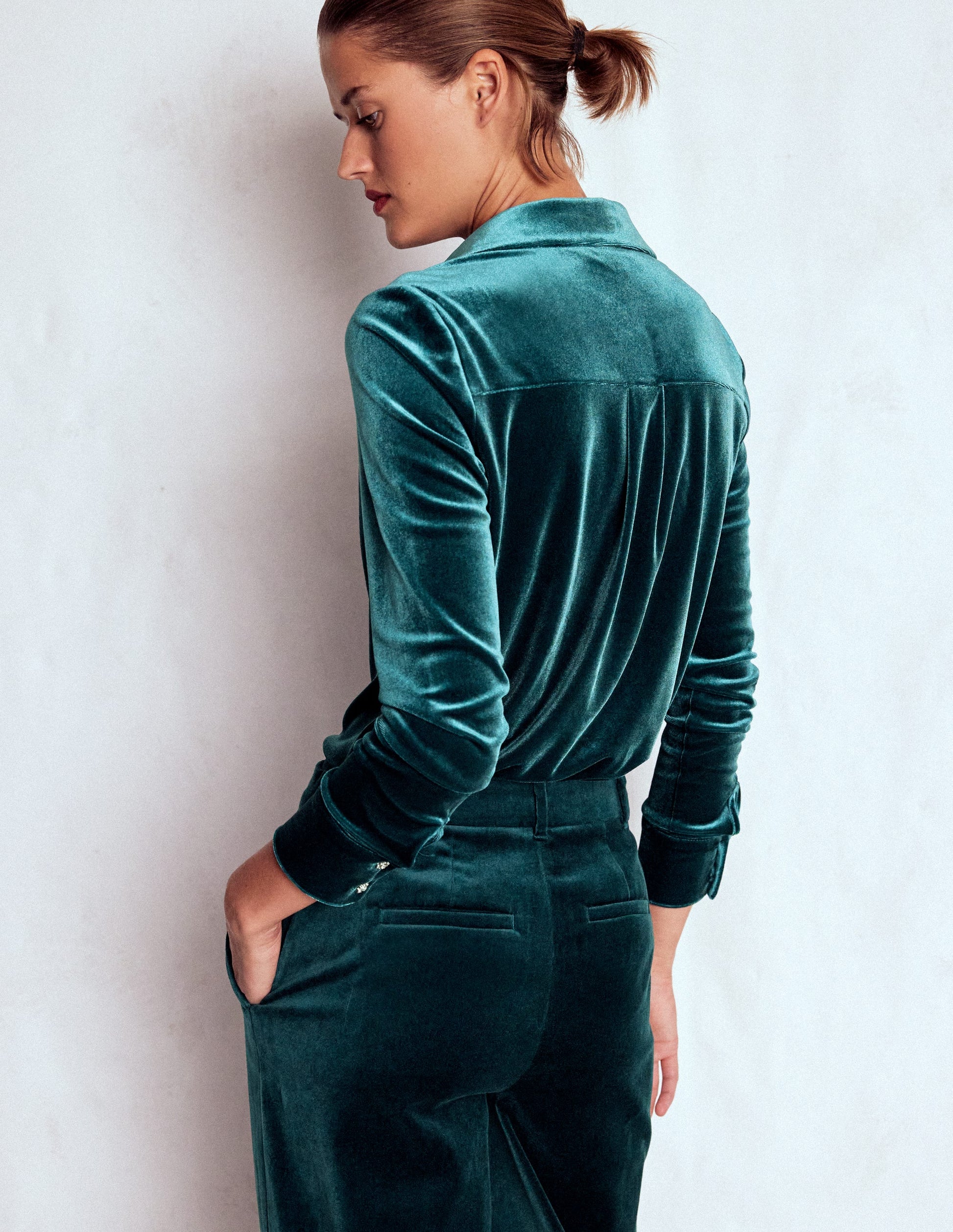 Jewel Button Velvet Shirt-Midnight Teal-3