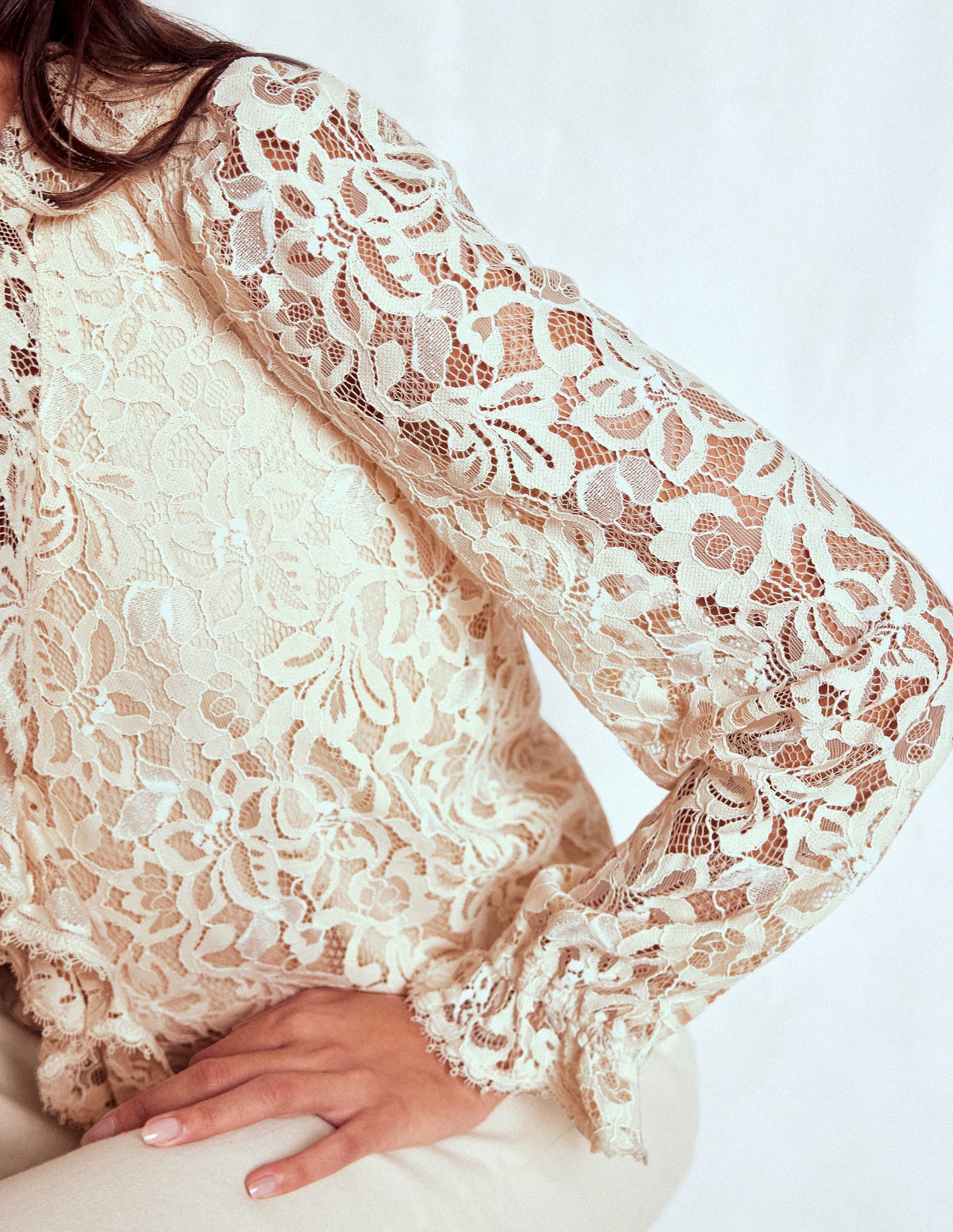 Ruffle Detail Lace Blouse-Ivory-3