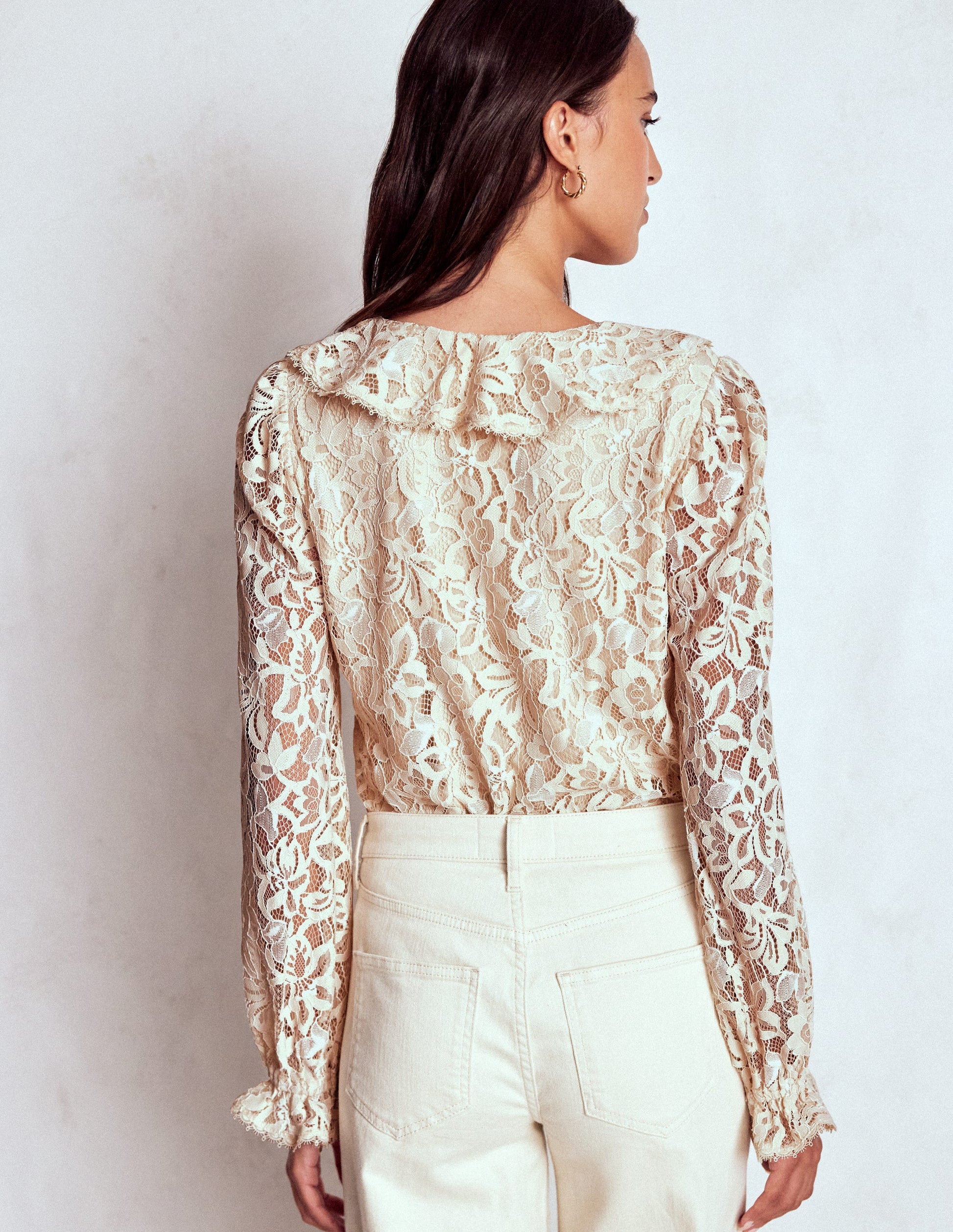 Ruffle Detail Lace Blouse-Ivory-4