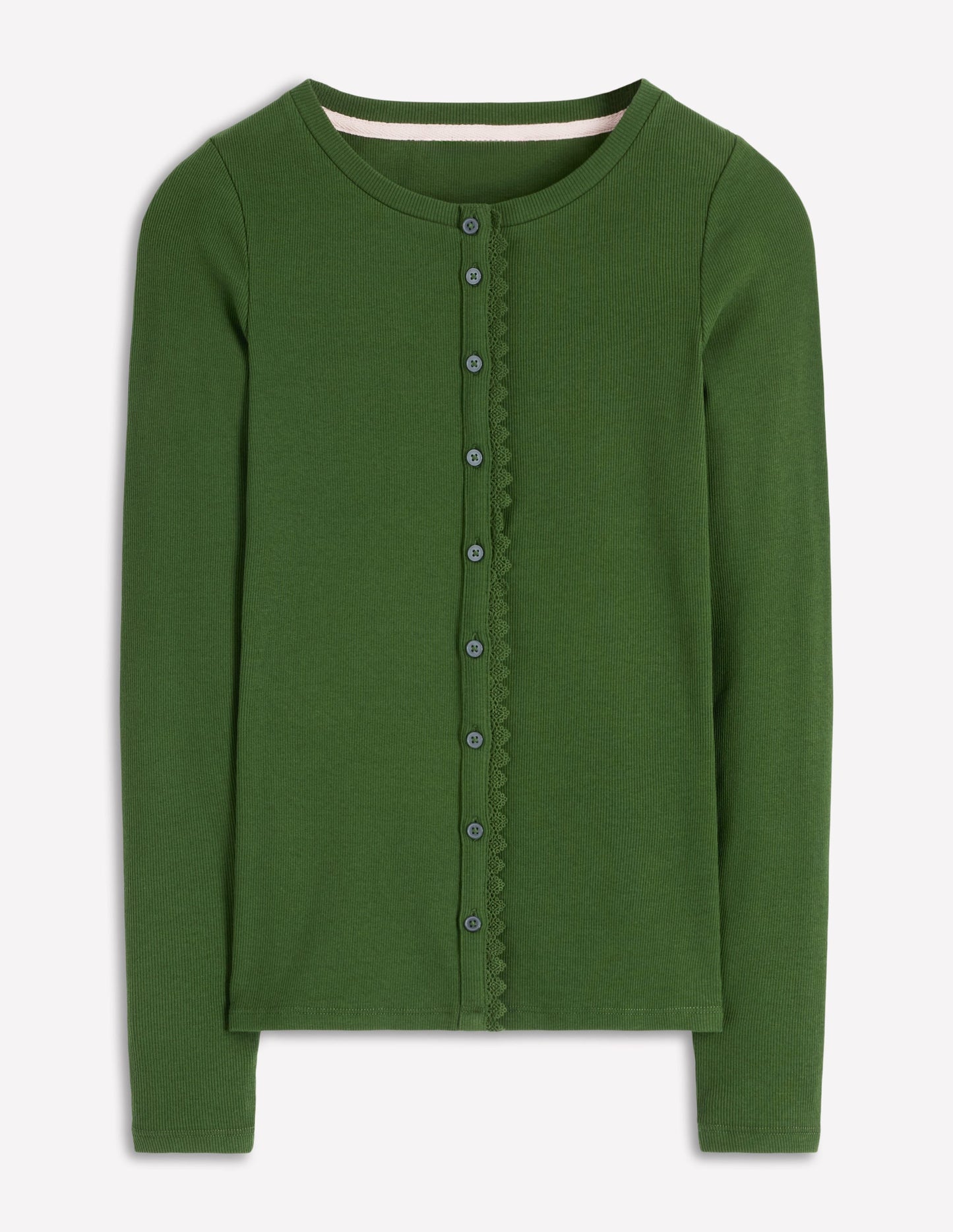 Evie Button Through Ribbed Top-Green Fir