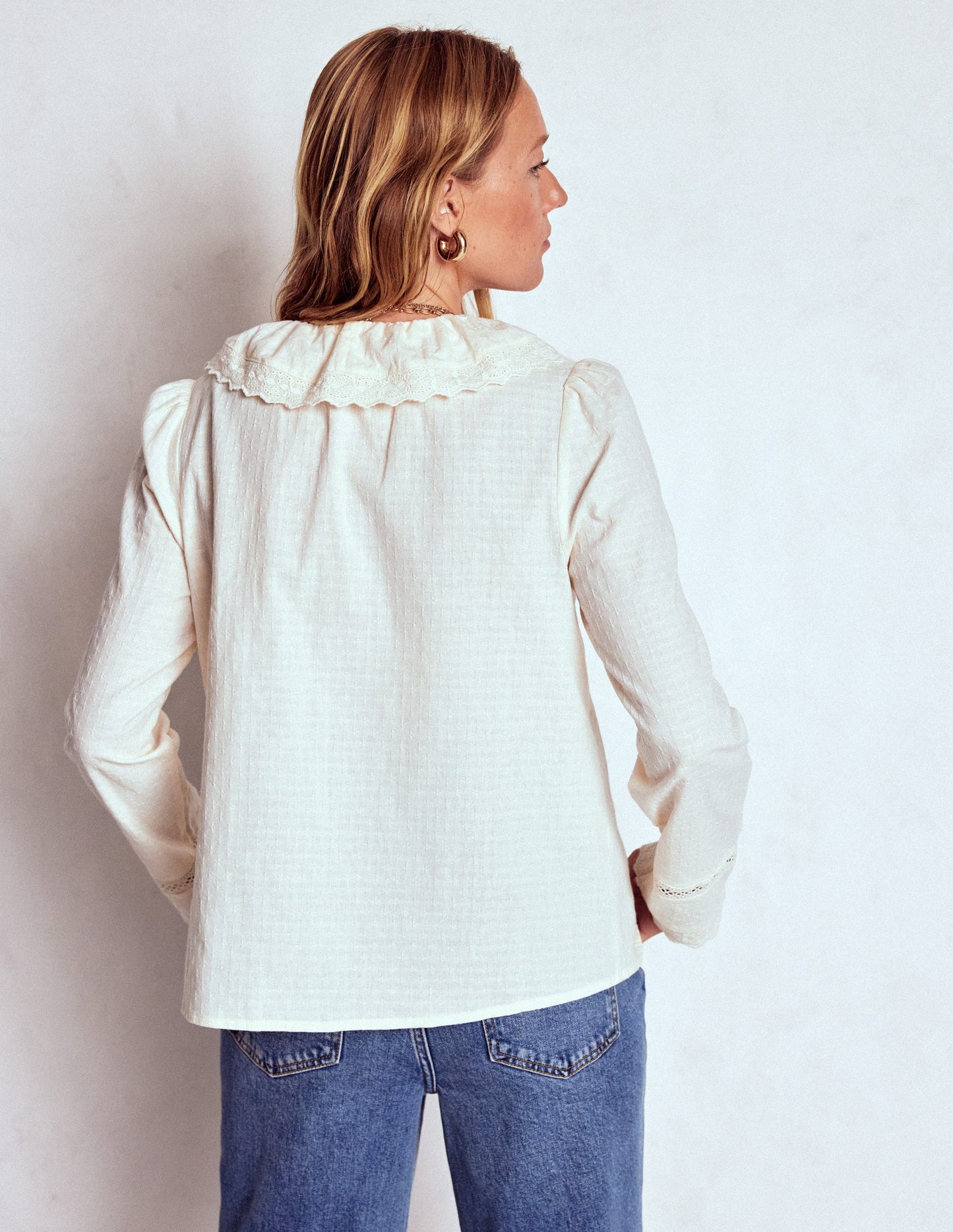 Ruffle Embroidered Blouse-Warm Ivory