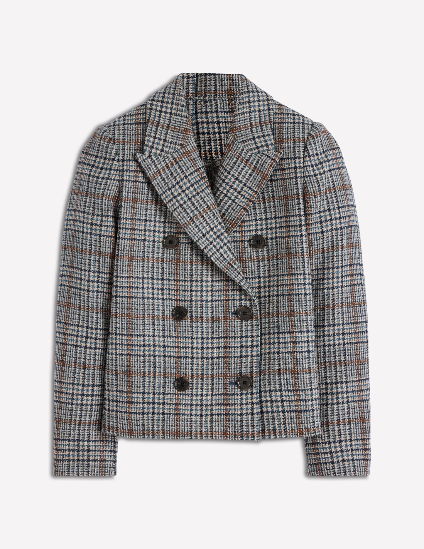 Zweireihiger Blazer mit kastenförmigem Schnitt-Blau, Grau Kariert