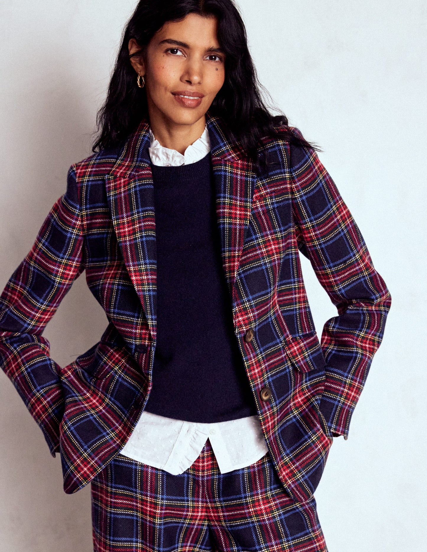 Stamford Blazer aus Wollmischung-Marineblau, Grün und Rot Kariert