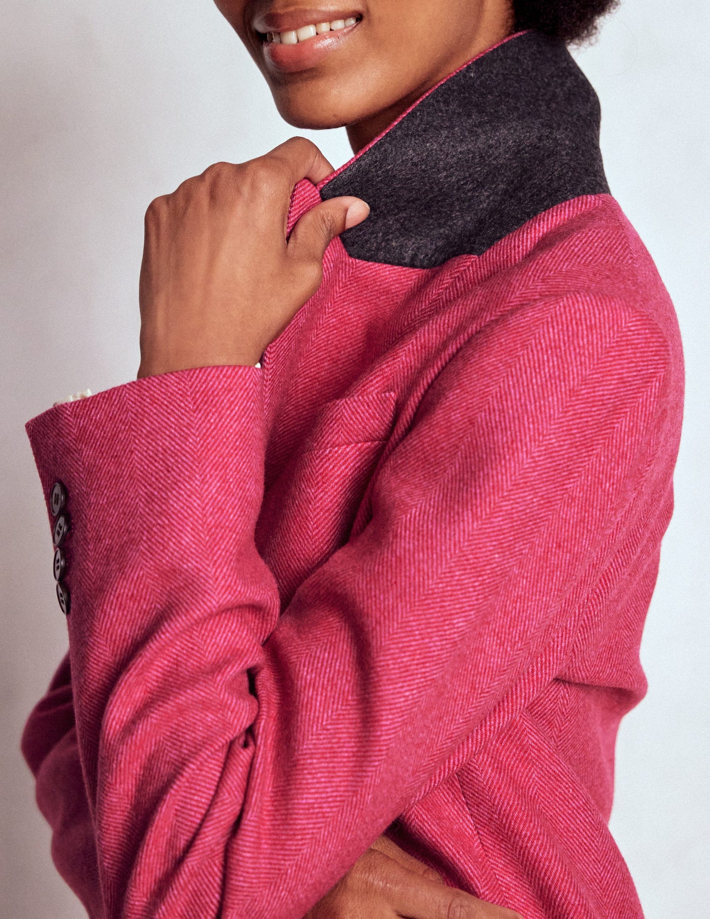 Stamford Blazer aus Wollmischung-Rosa Fischgrätenmuster