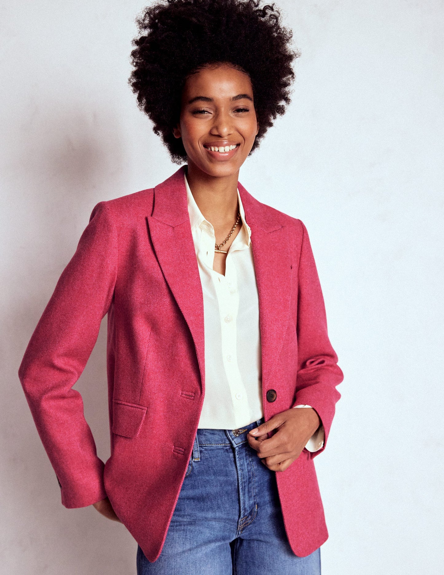 Stamford Blazer aus Wollmischung-Rosa Fischgrätenmuster