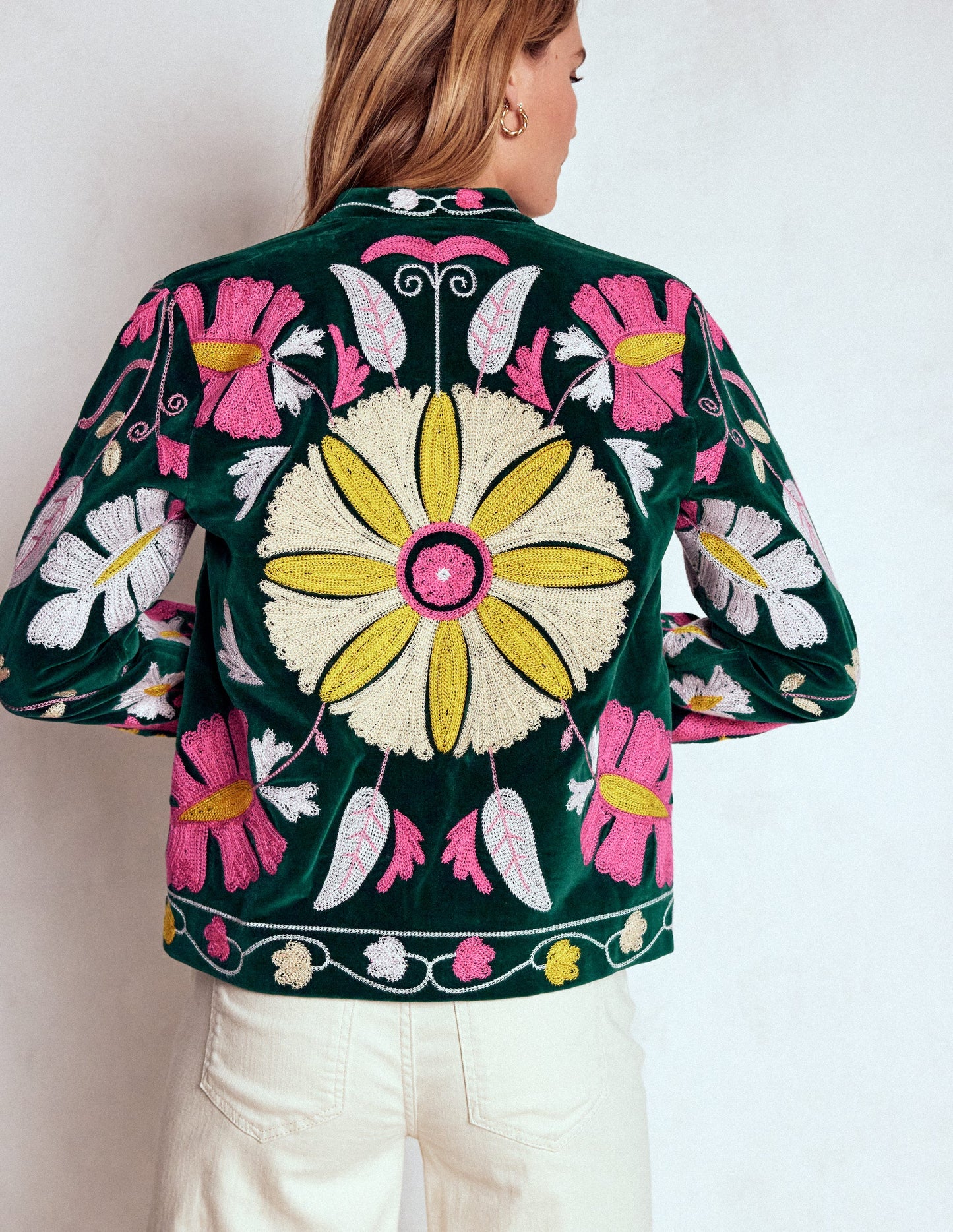 Bestickte Souvenir-Jacke-Dunkles Smaragdgrün Stickerei