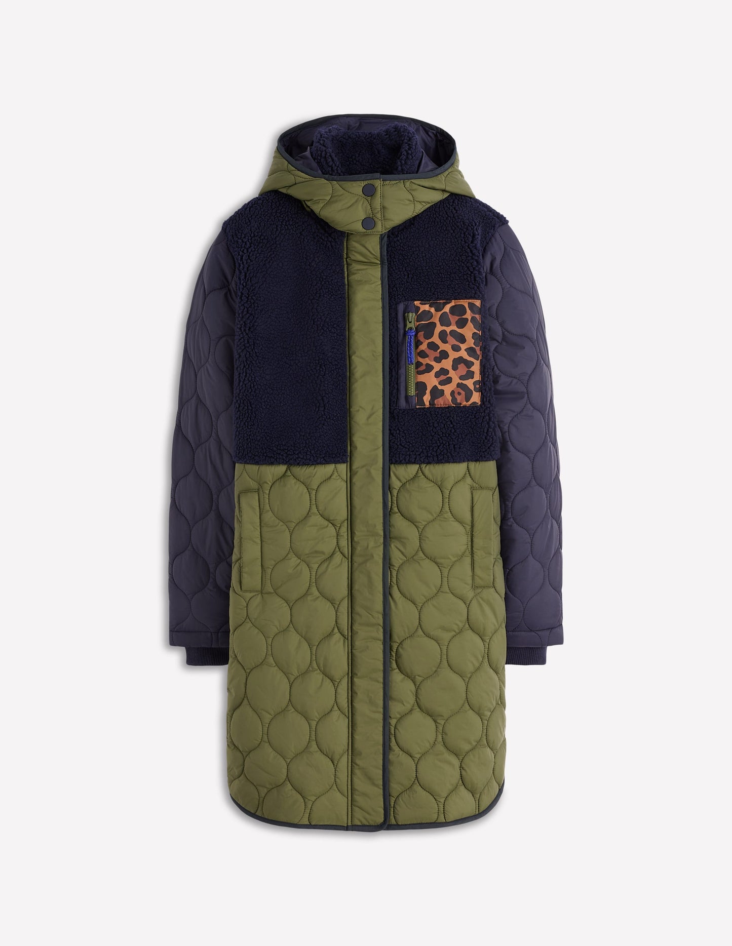 Mantel aus Teddyfell-Mix-Marineblau und Khaki