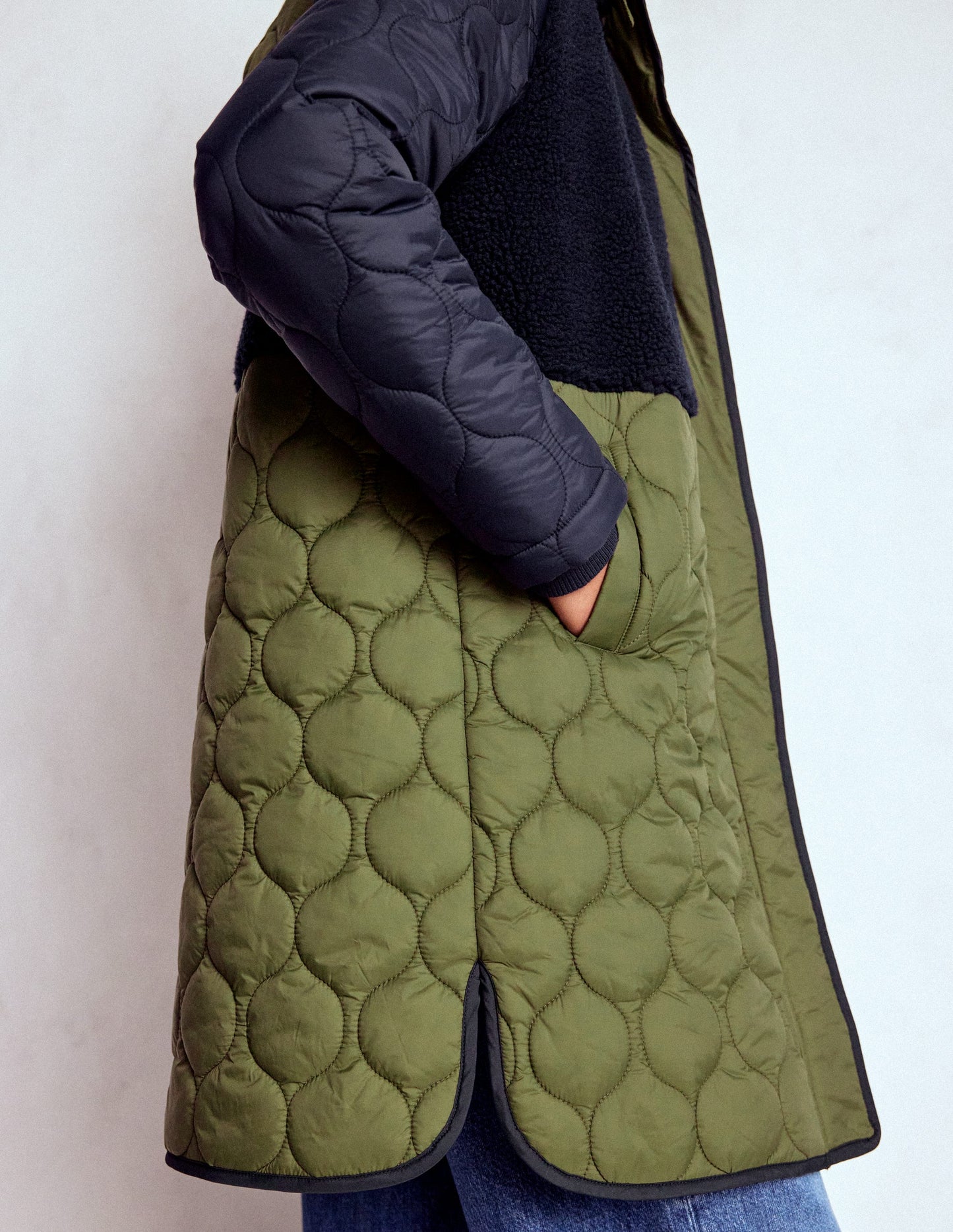 Mantel aus Teddyfell-Mix-Marineblau und Khaki