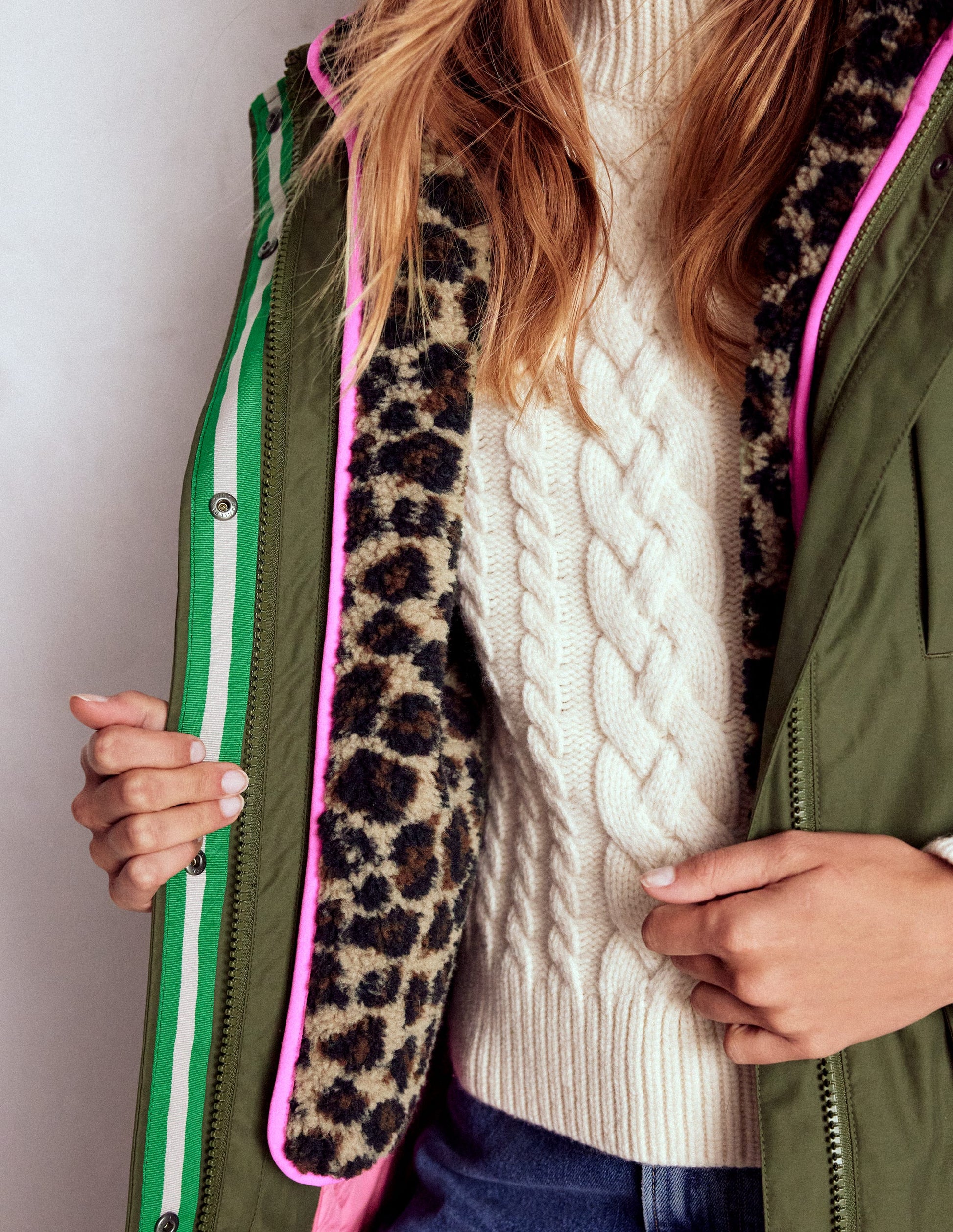 4-in-1-Parka mit Kapuze-Grün, Marineblau, Teddyfell mit Leopardenmuster-5