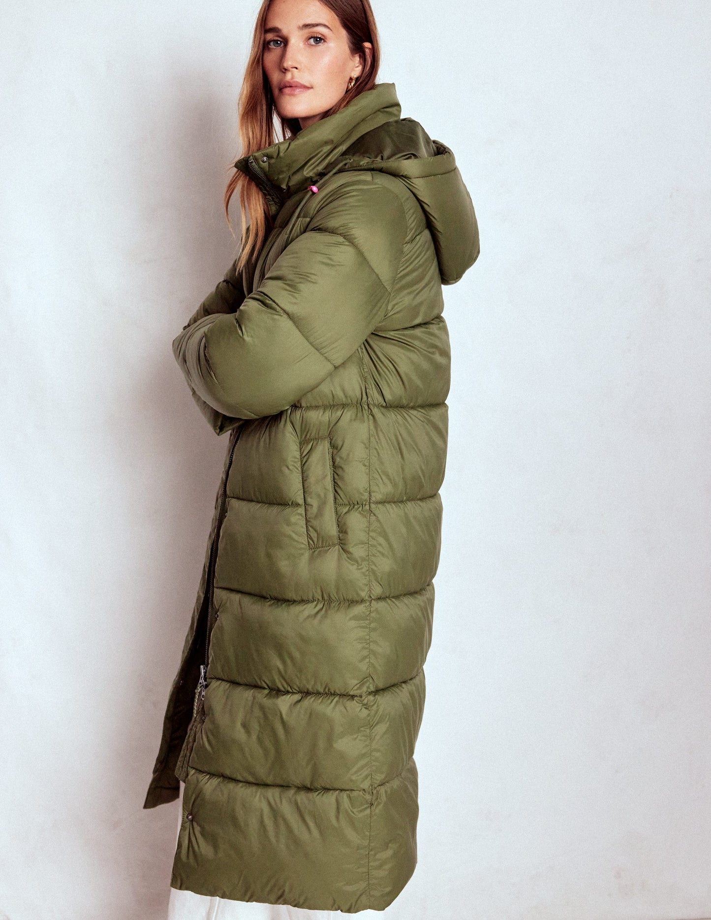 Wattierte Jacke in langer Form-Waldgrün