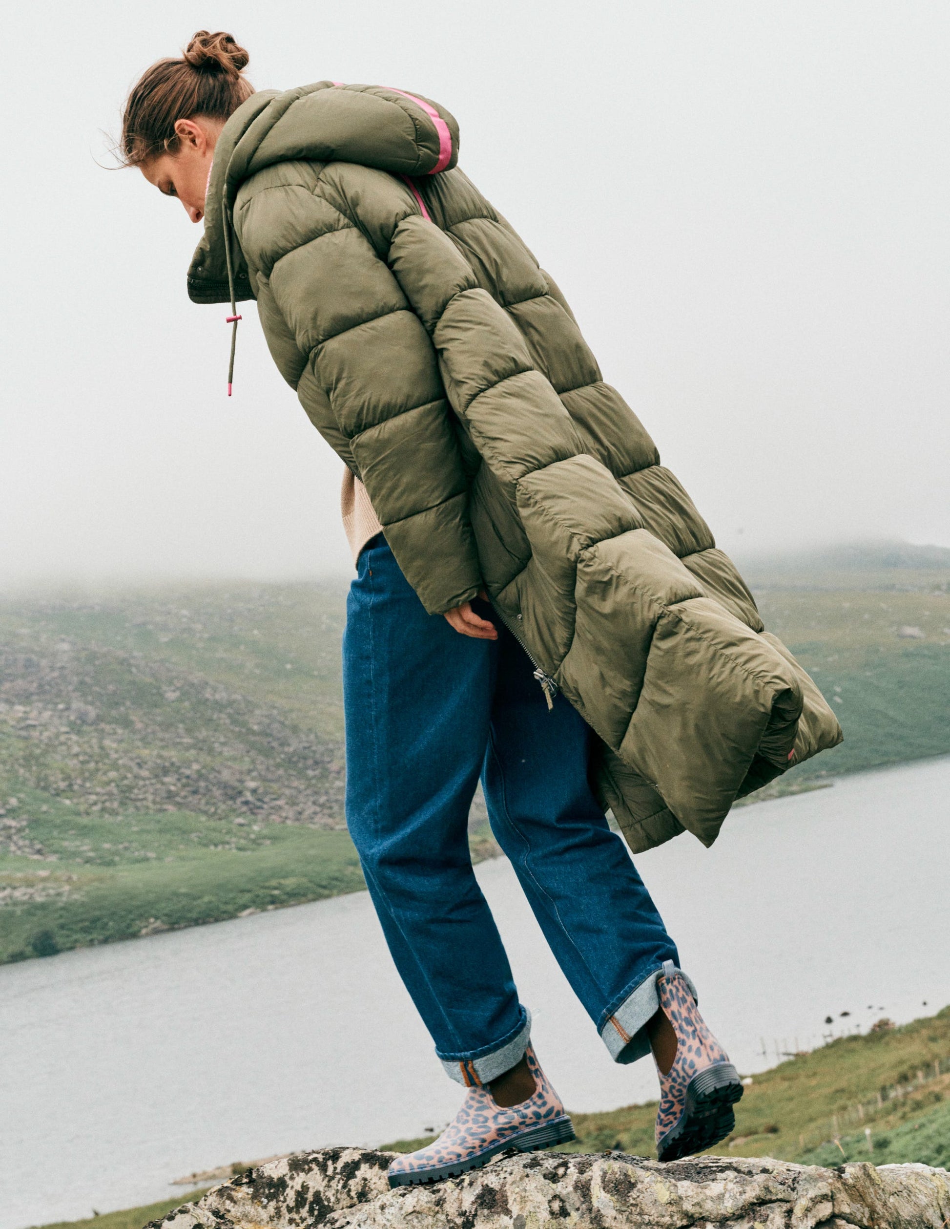 Wattierte Jacke in langer Form-Waldgrün-1