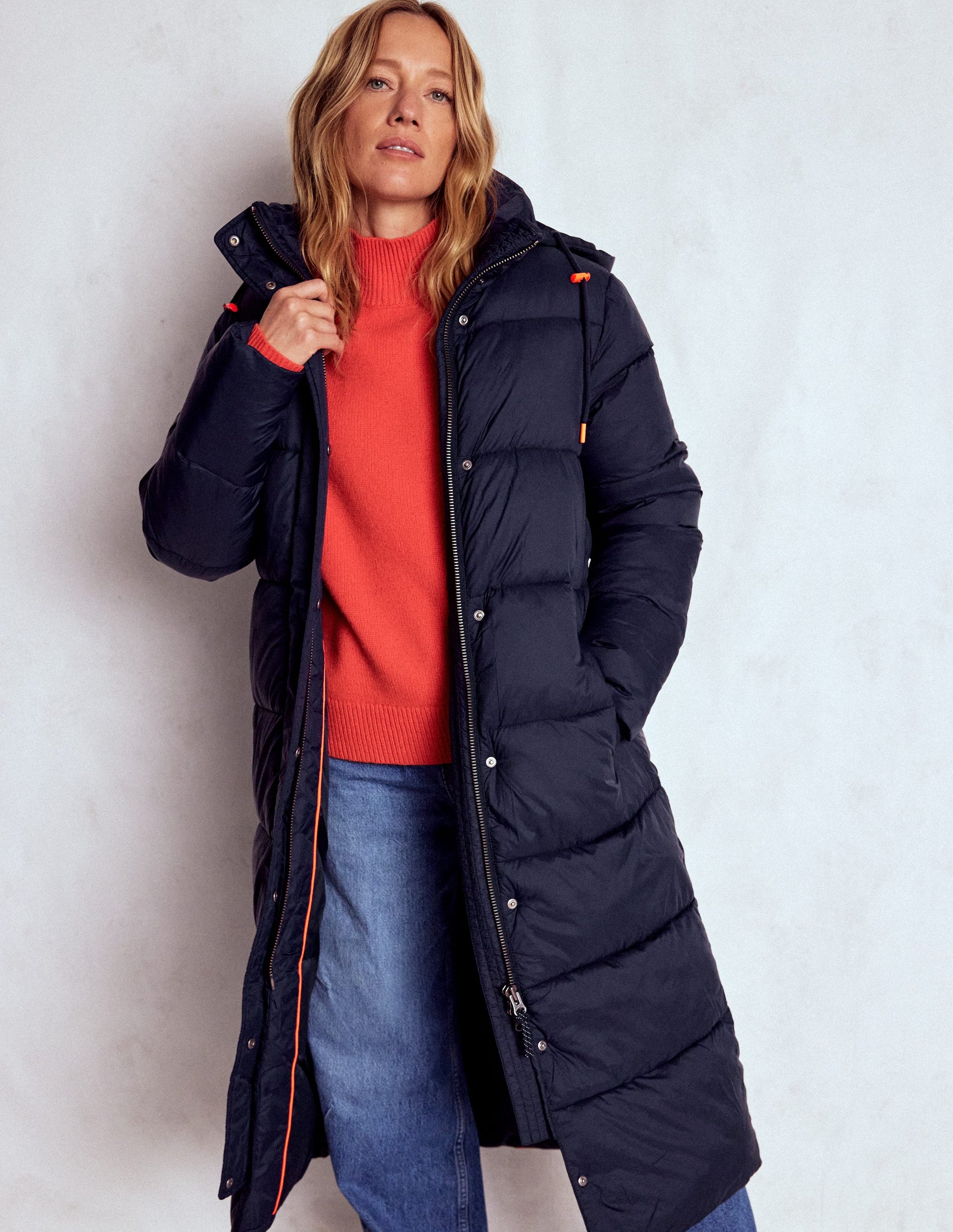 Wattierte Jacke in langer Form-Marineblau-4