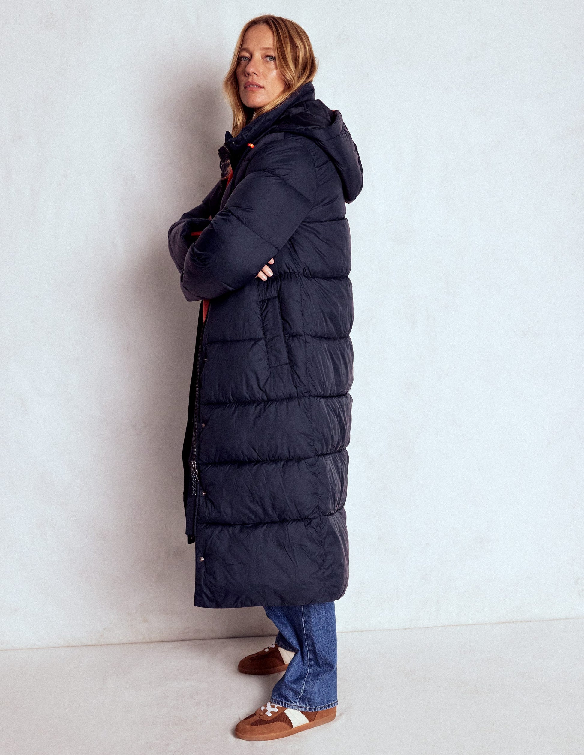 Wattierte Jacke in langer Form-Marineblau-5