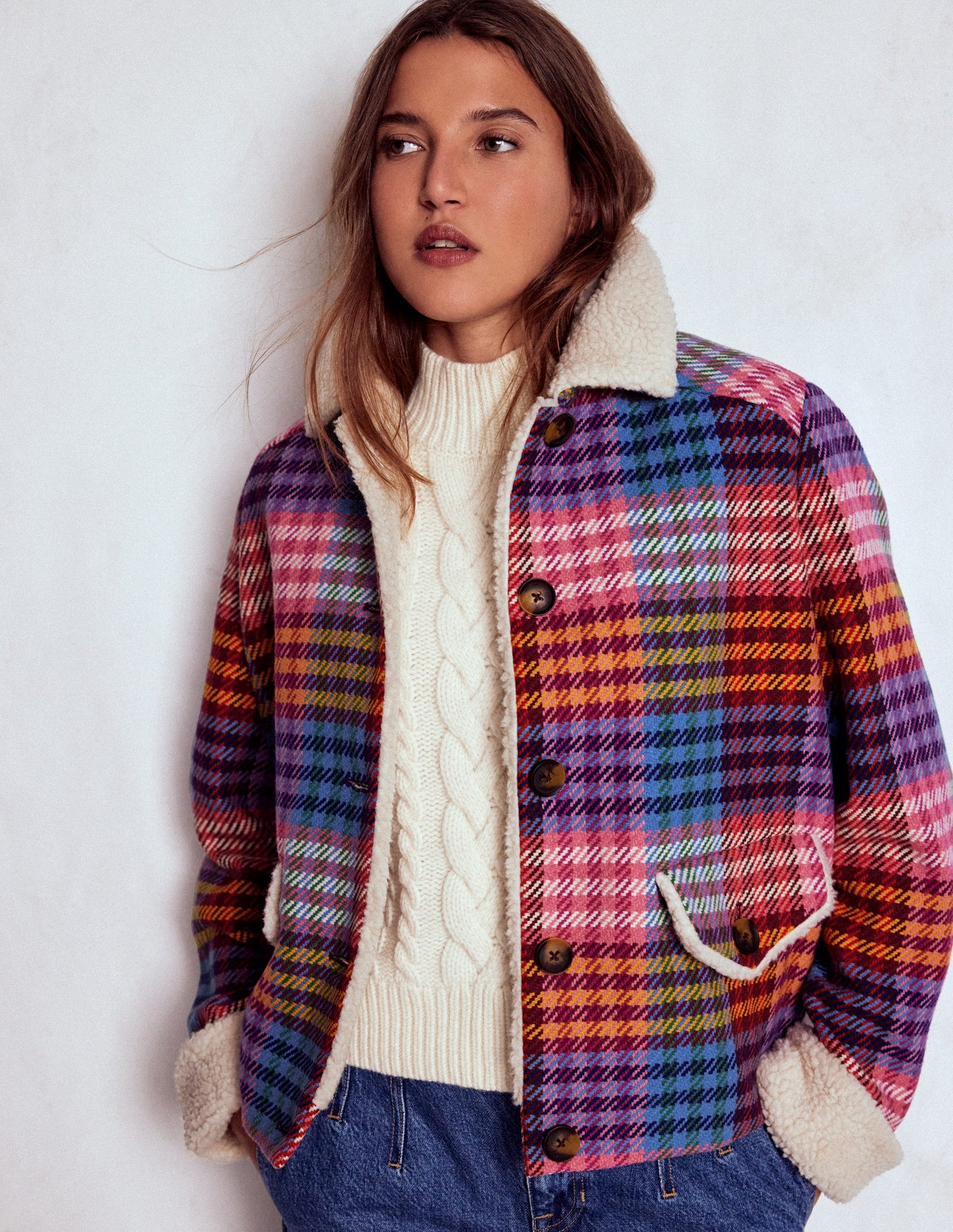 Stirling Check Coat-Rainbow Blanket Multigingham