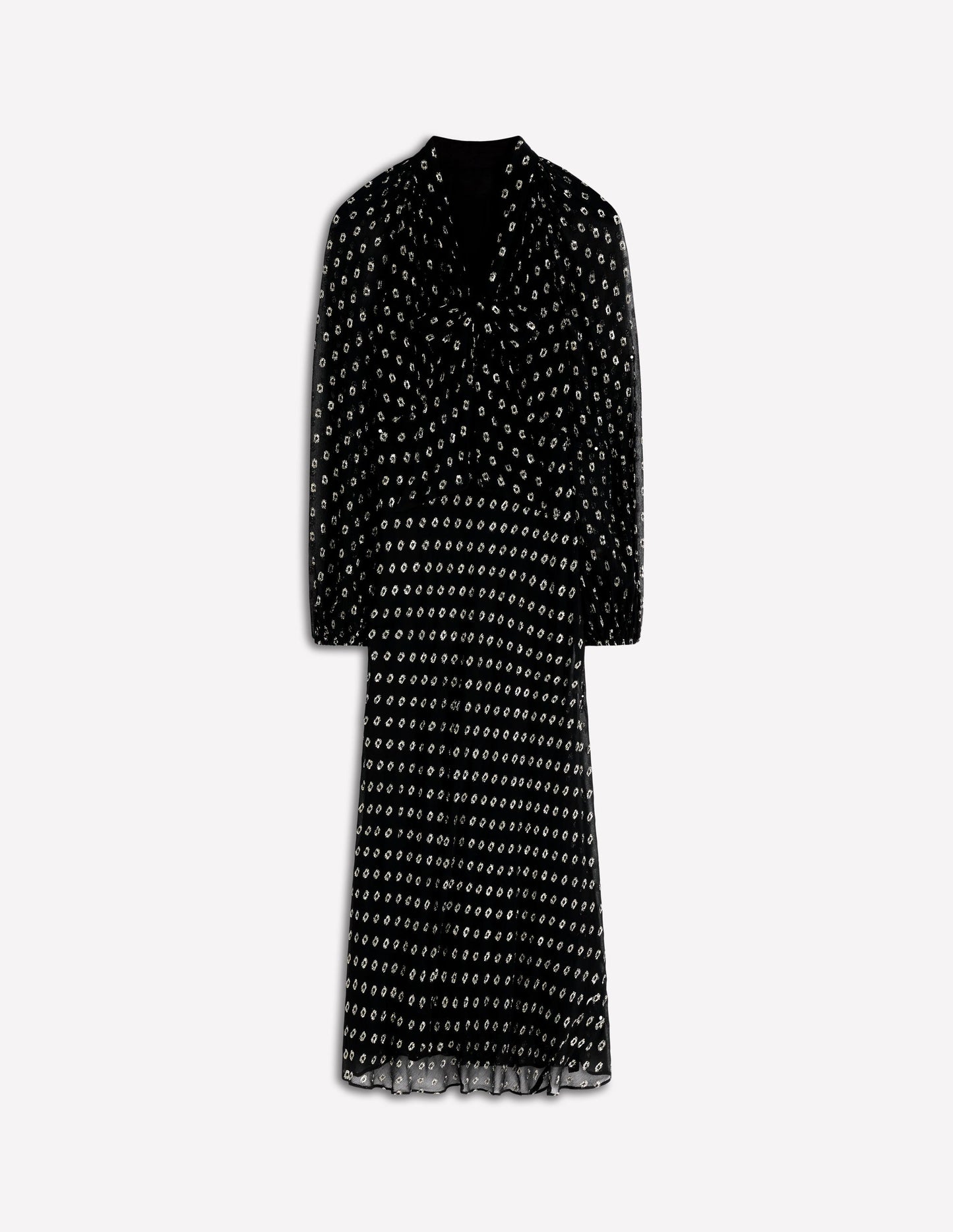 Midikleid zum Binden-Schwarz und Gold Clip-Muster