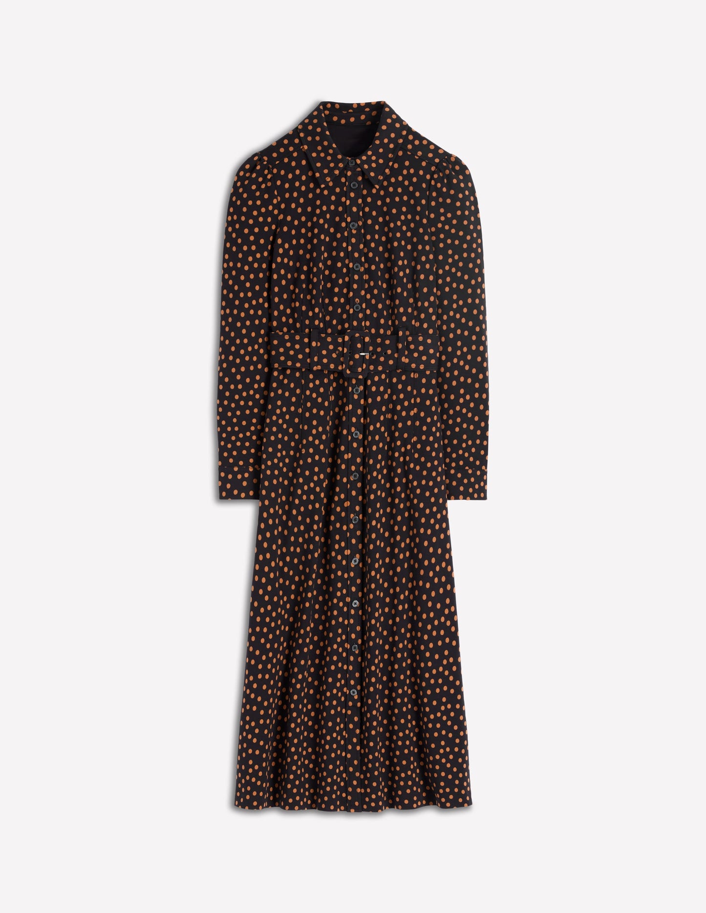 Robe-chemise Anita à manches longues-Noir, pois peints