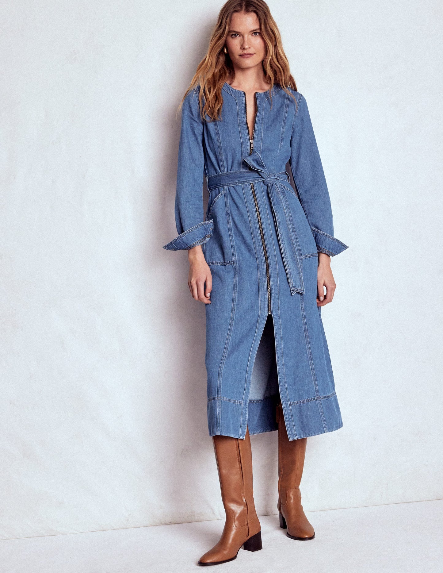 Robe droite zippée en jean-Denim vintage moyen