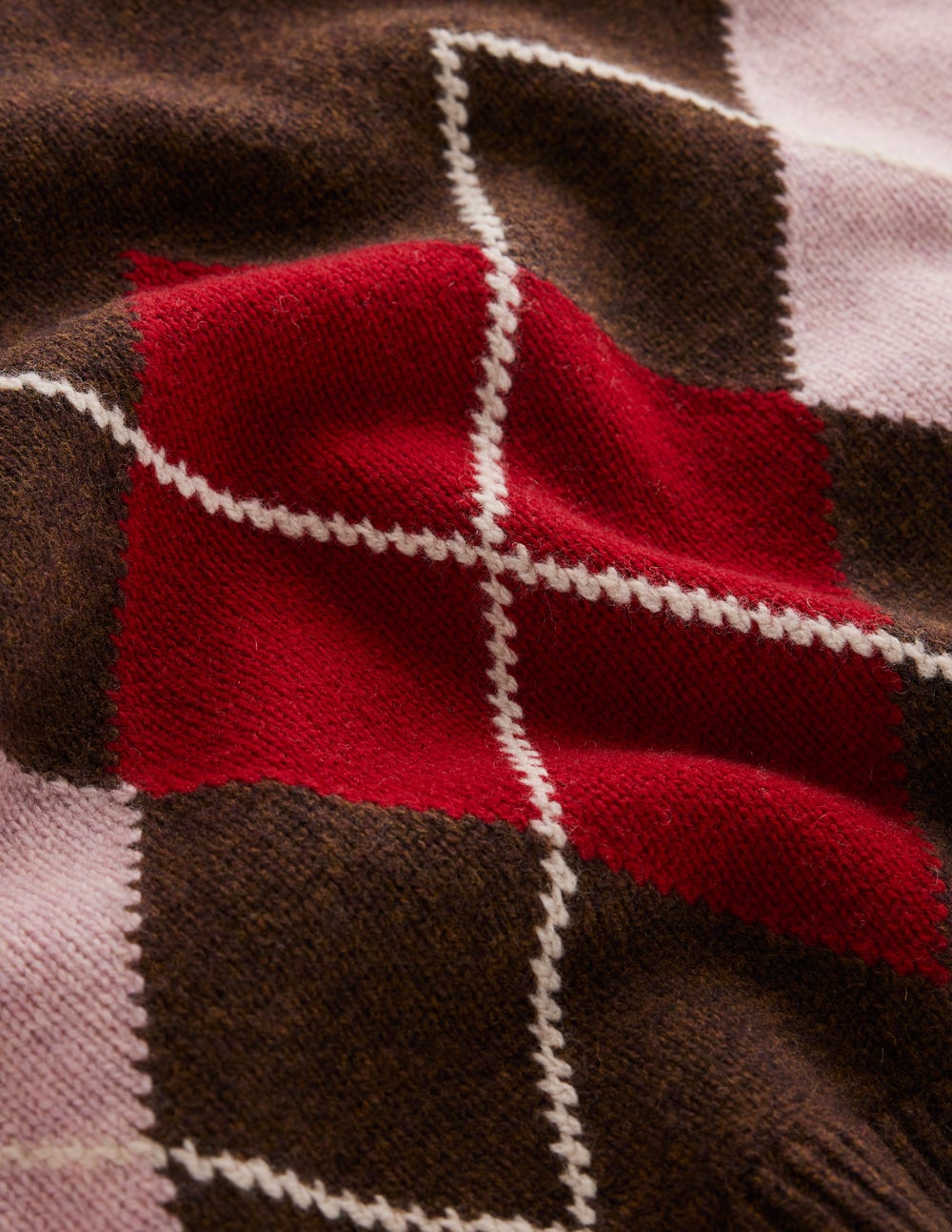 Pull à col roulé Polly en laine mérinos-Motif argyle marron, rose