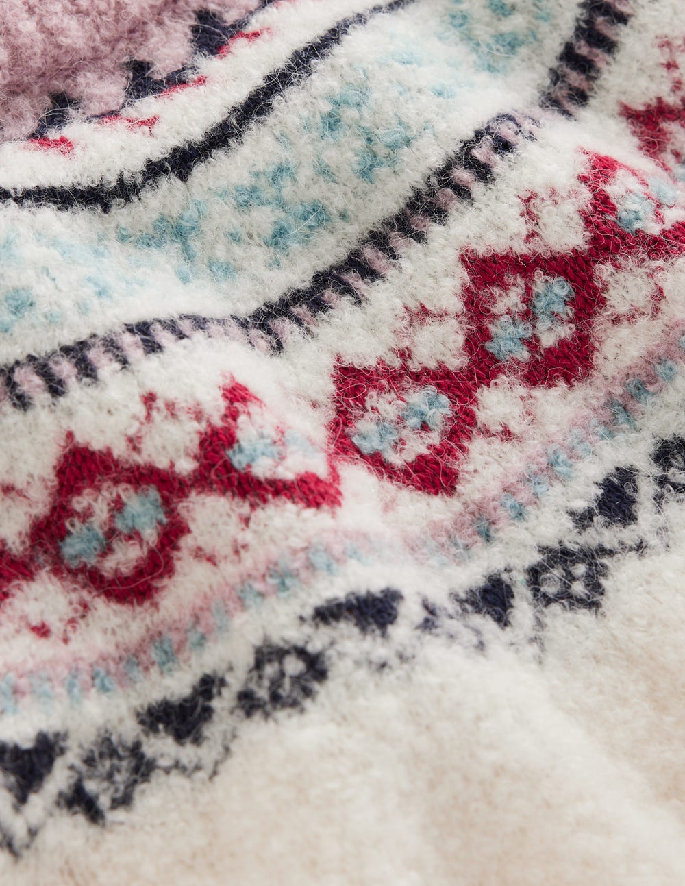 Pull à manches raglan en bouclé-Motif jacquard ivoire chaud