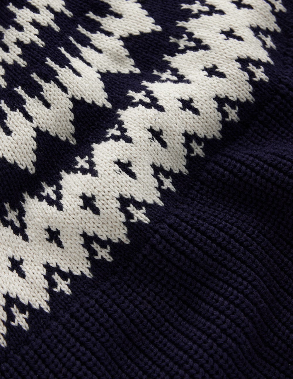 Bianca Hochgeschlossener Baumwollpullover-Navy mit Fair Isle