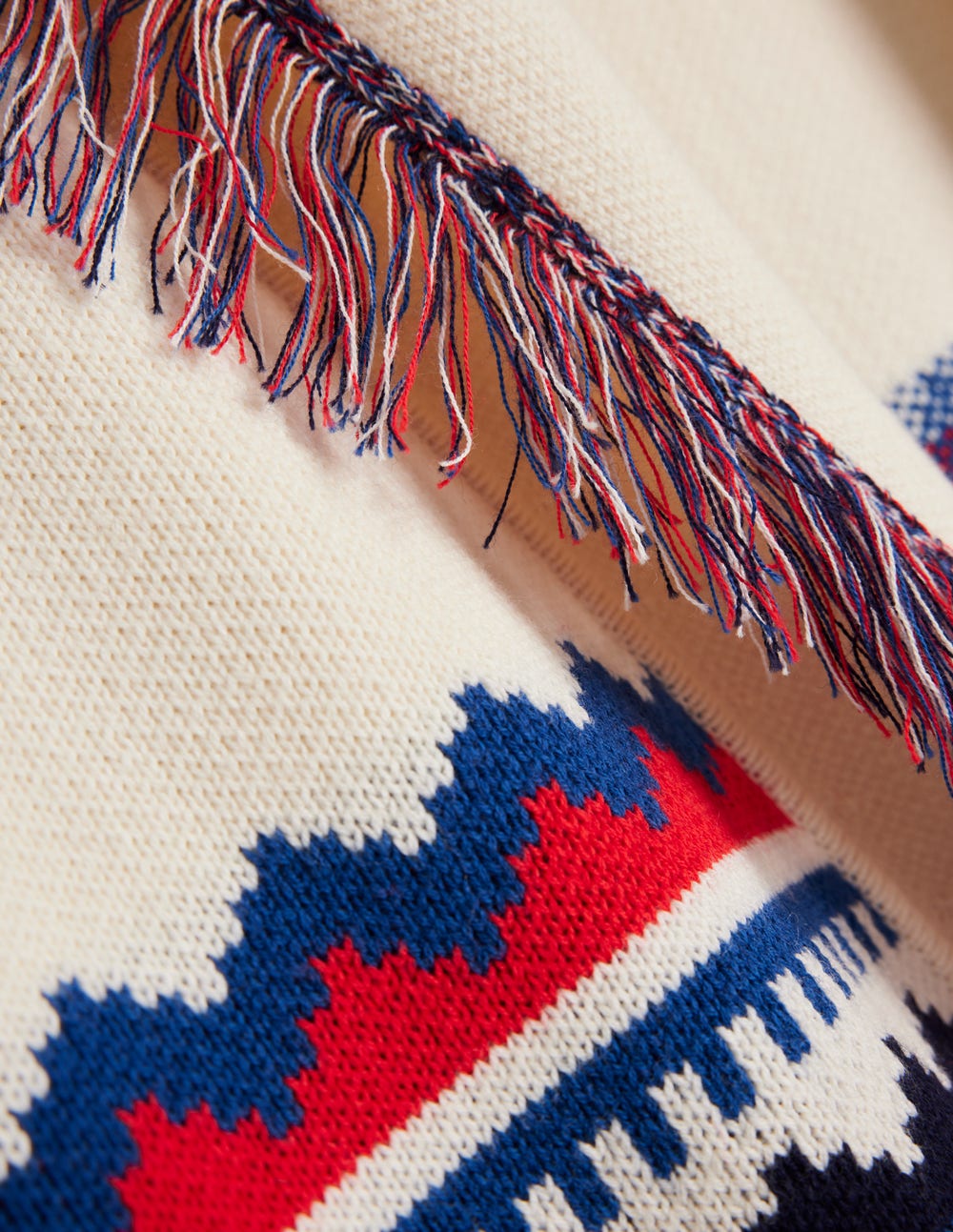 Gilet en jacquard à franges-Ivoire chiné chaud