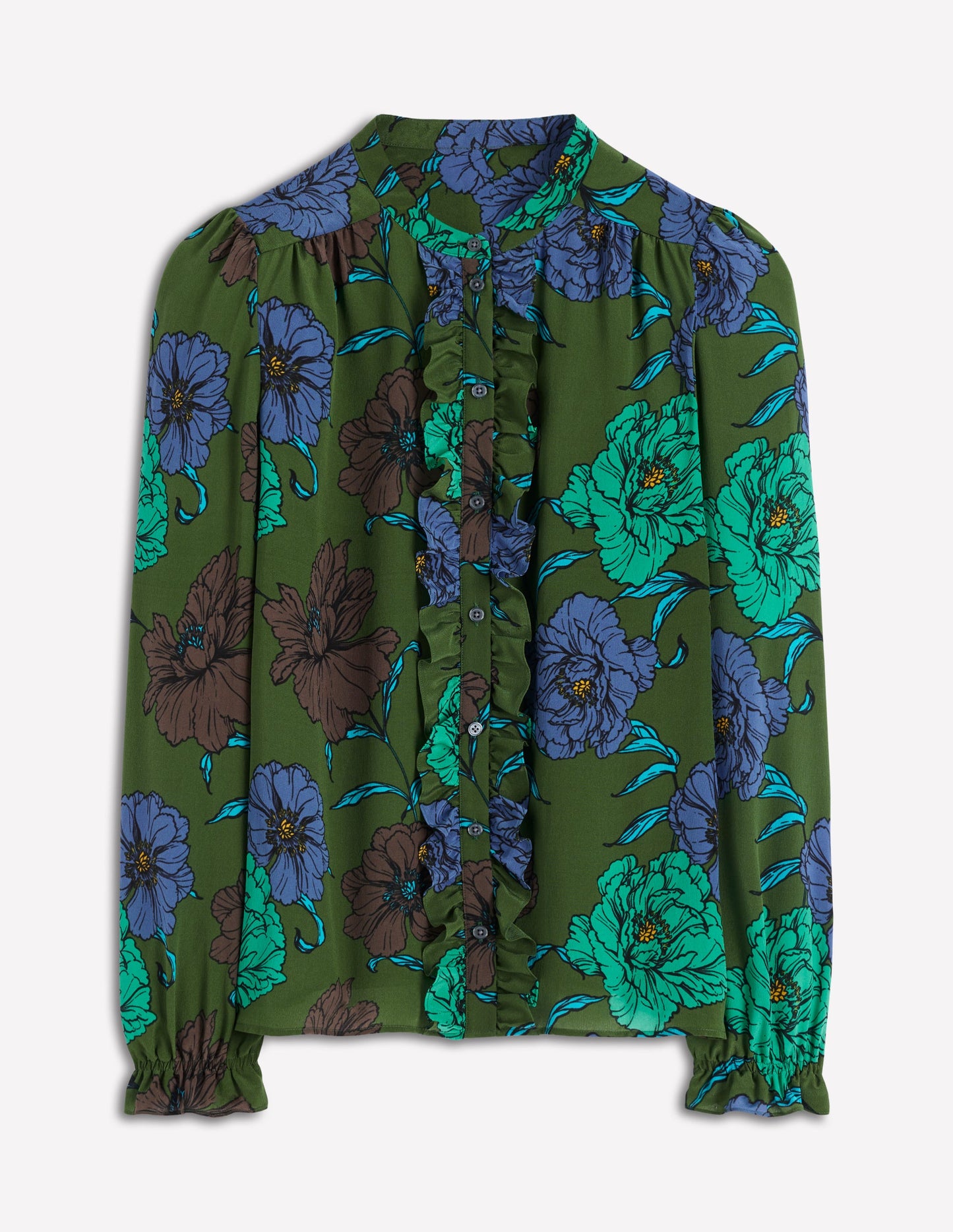 Alice Seidenoberteil mit Rüschen vorn-Grün, Pfingstrose