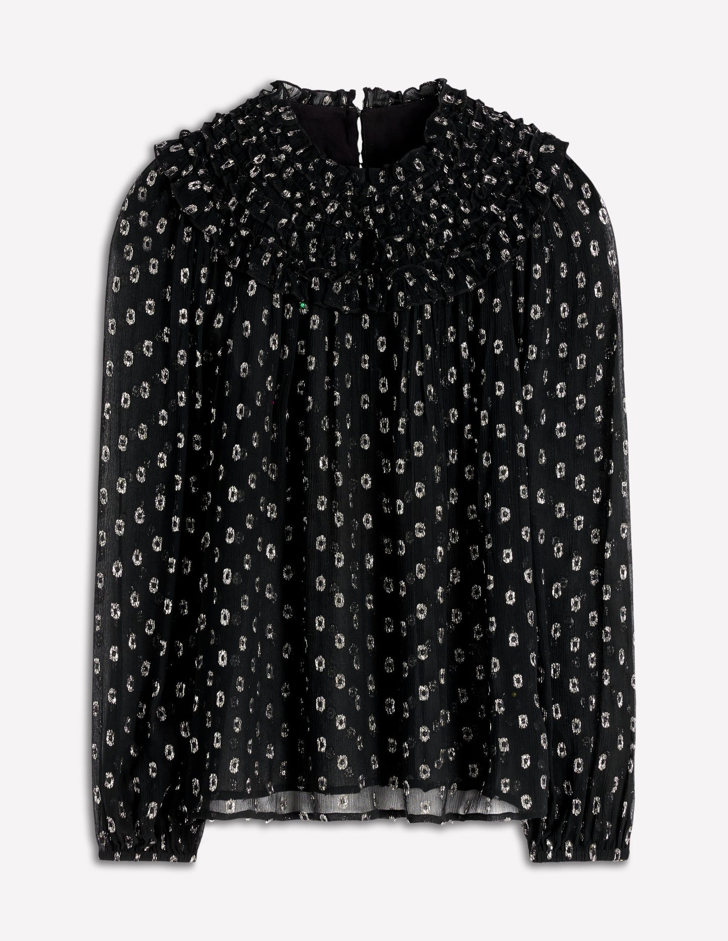 Top métallisé à col volanté-Noir, plumetis en lurex