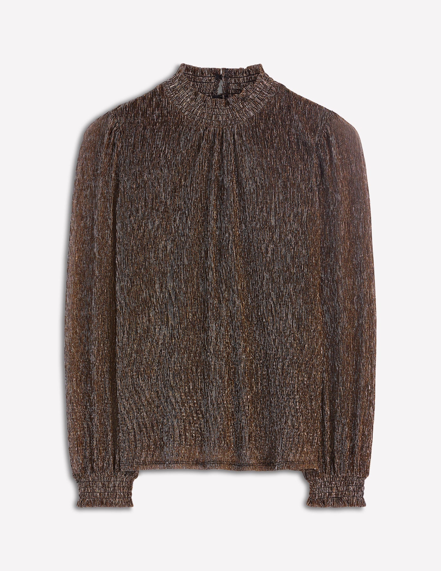 Metallic-Oberteil mit gesmoktem Ausschnitt-Metallisch