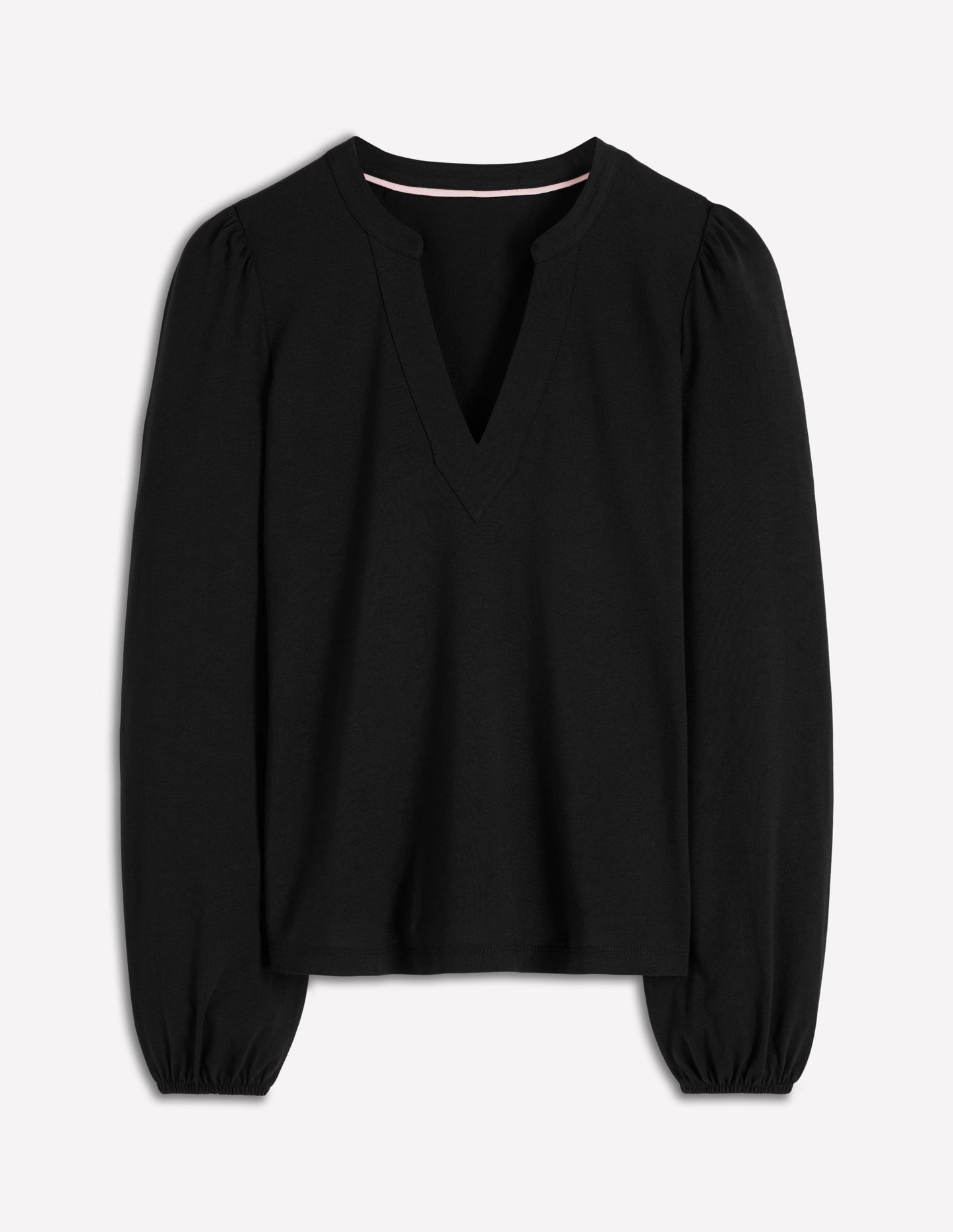 Superweiches Oberteil mit gekerbtem Ausschnitt-Schwarz